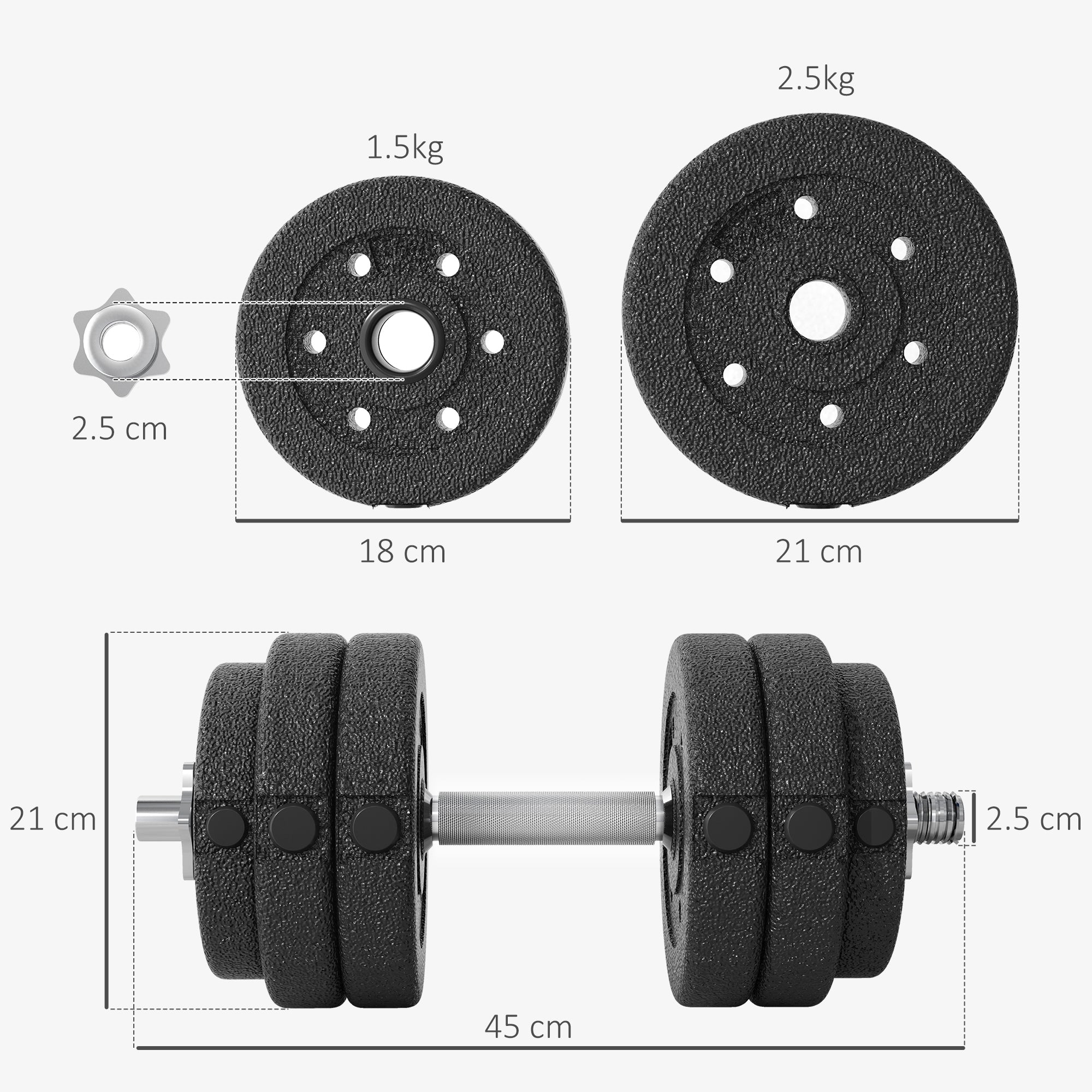 HOMCOM 30KG Adjustable Dumbbells Set, Hand Weights Set for Home Gym Weight Lifting Training - North Peak Garden Furniture