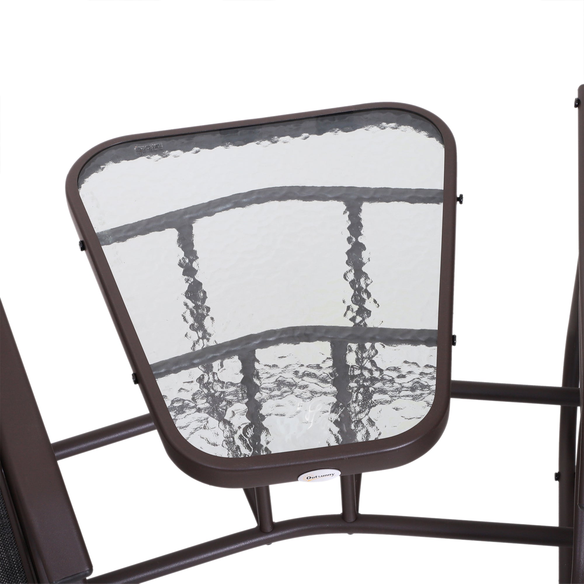 Outsunny Gliding Jack and Jill Seat, with Glass-Top Table - Brown/Grey - North Peak Garden Furniture