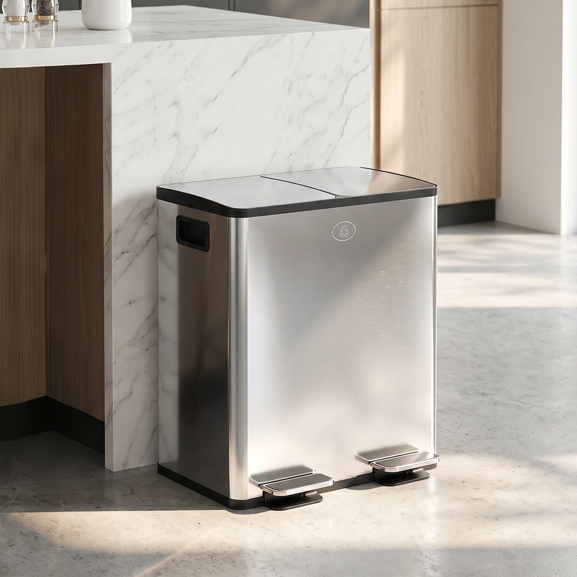 HOMCOM 40L Dual Compartment Stainless Steel Bin, with Deodoriser Holders - Silver Tone