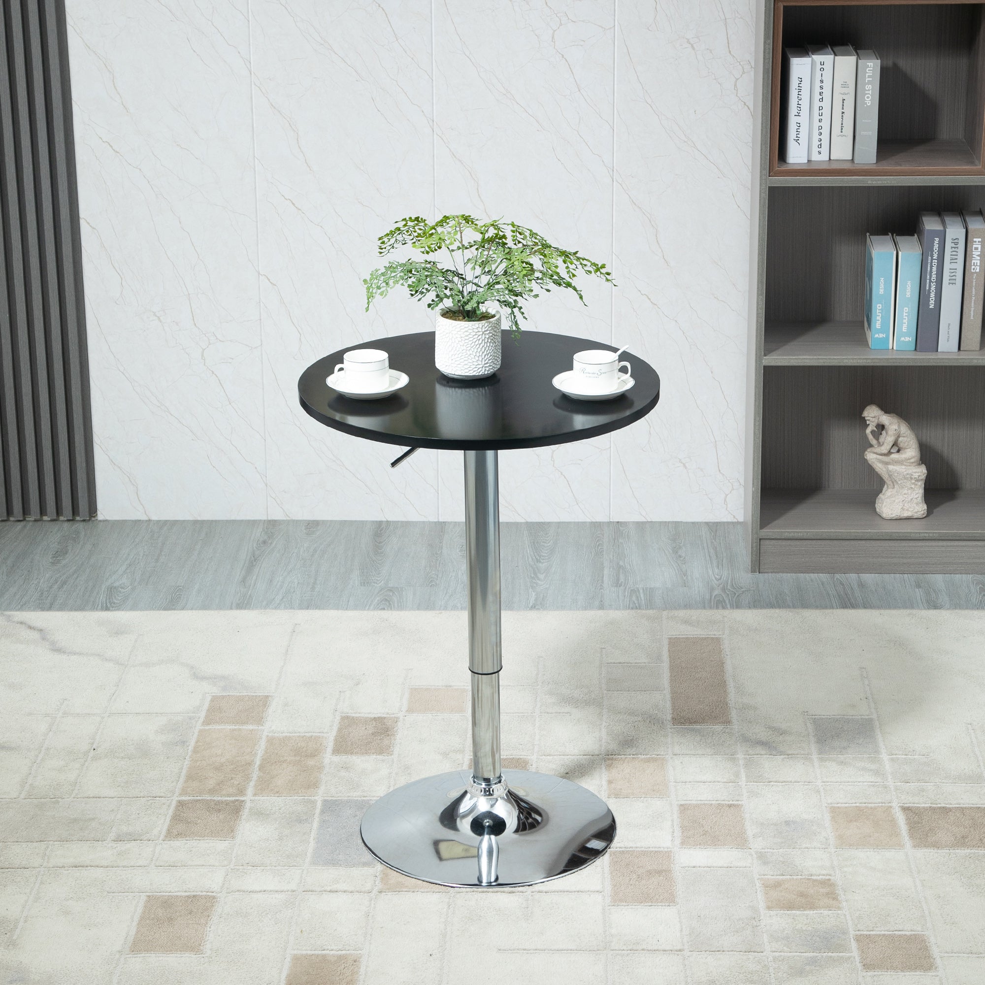 HOMCOM Round Height Adjustable Bar Table Counter Pub Desk with Metal Base for Home Bar, Dining Room, Kitchen, Black - North Peak Garden Furniture