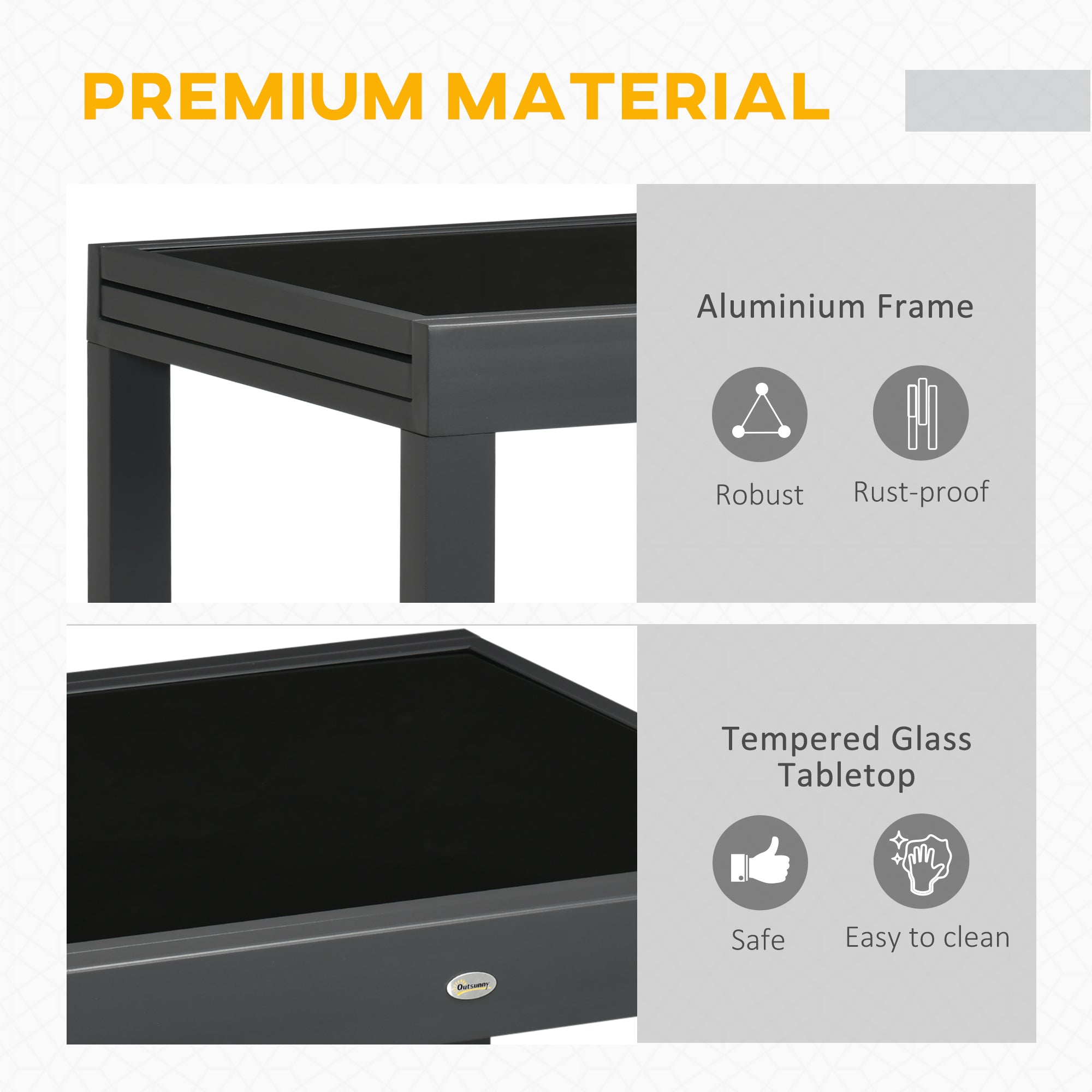 Outsunny Extending Garden Table, Outdoor Dining Table with Aluminium Frame and Tempered Glass Tabletop, 80/160 x 80 x 75 cm, Black - North Peak Garden Furniture