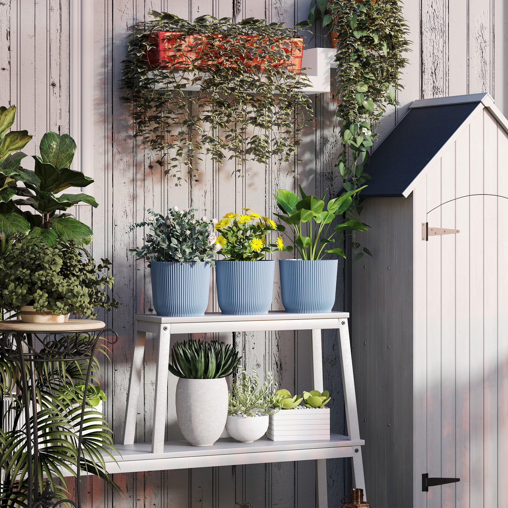 Outsunny Set of Three Ф22cm Planters - Blue - North Peak Garden Furniture