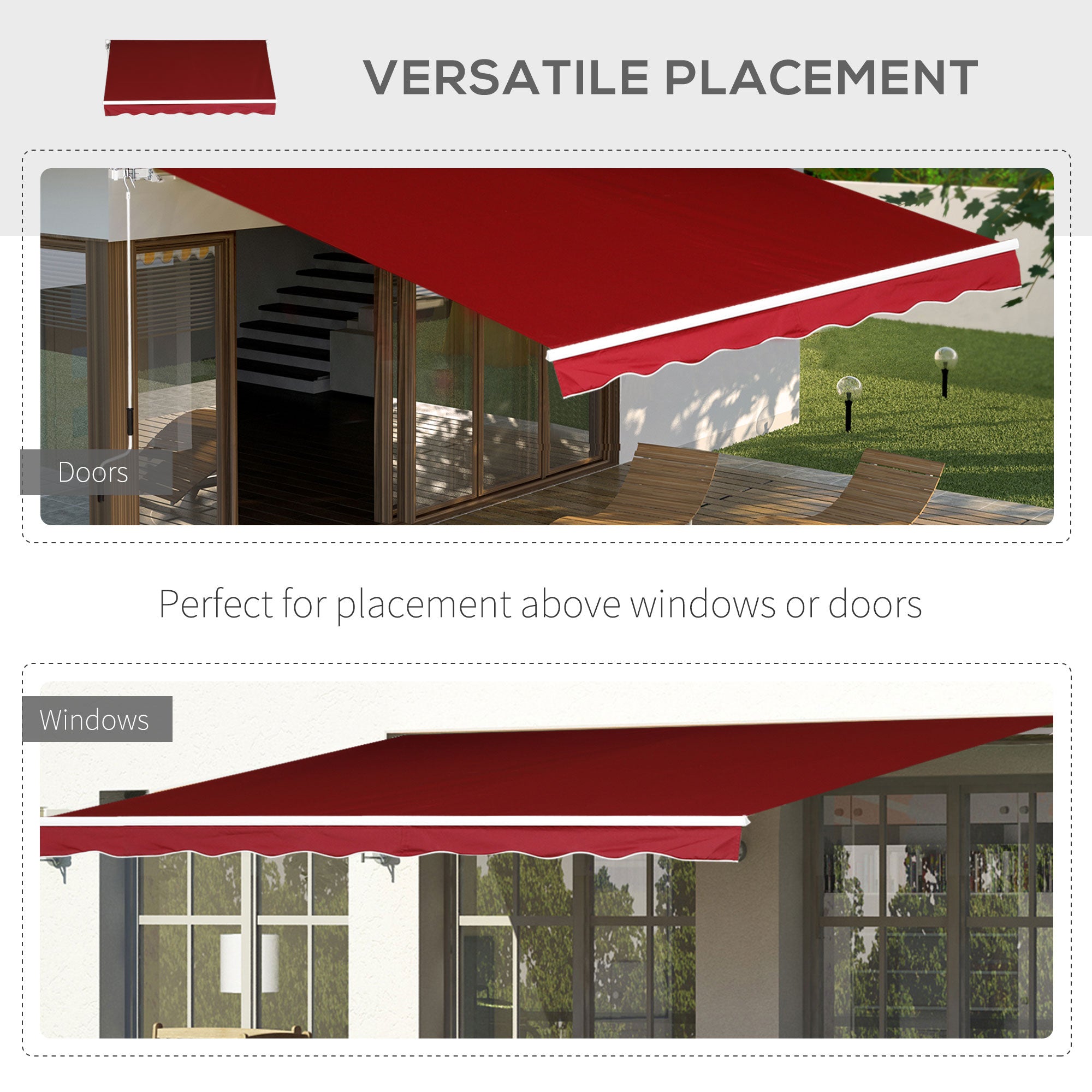 Outsunny Retractable Sun Shade Awning for Patio, Manual, Outdoor Deck Canopy Shelter, 2.5mx2m, Dark Red