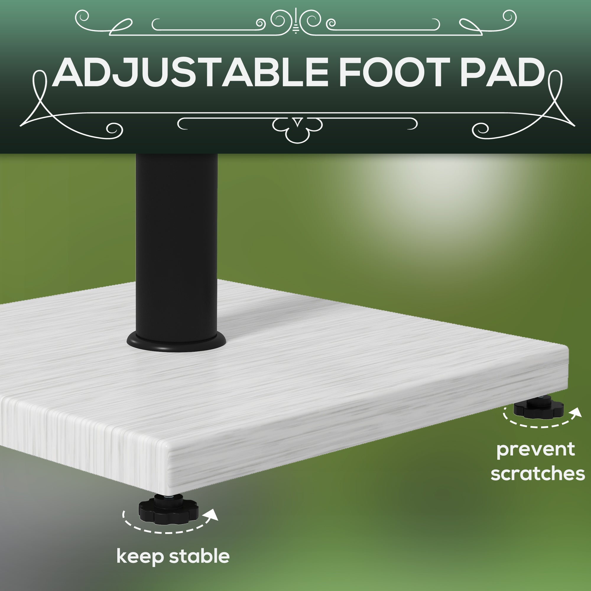 Outsunny 12kg Garden Parasol Base with Adjustable Foot Pad and Knob, Concrete Umbrella Stand with Wood Effect, Rectangular Parasol Holder for 38mm and 48mm Poles, White - North Peak Garden Furniture