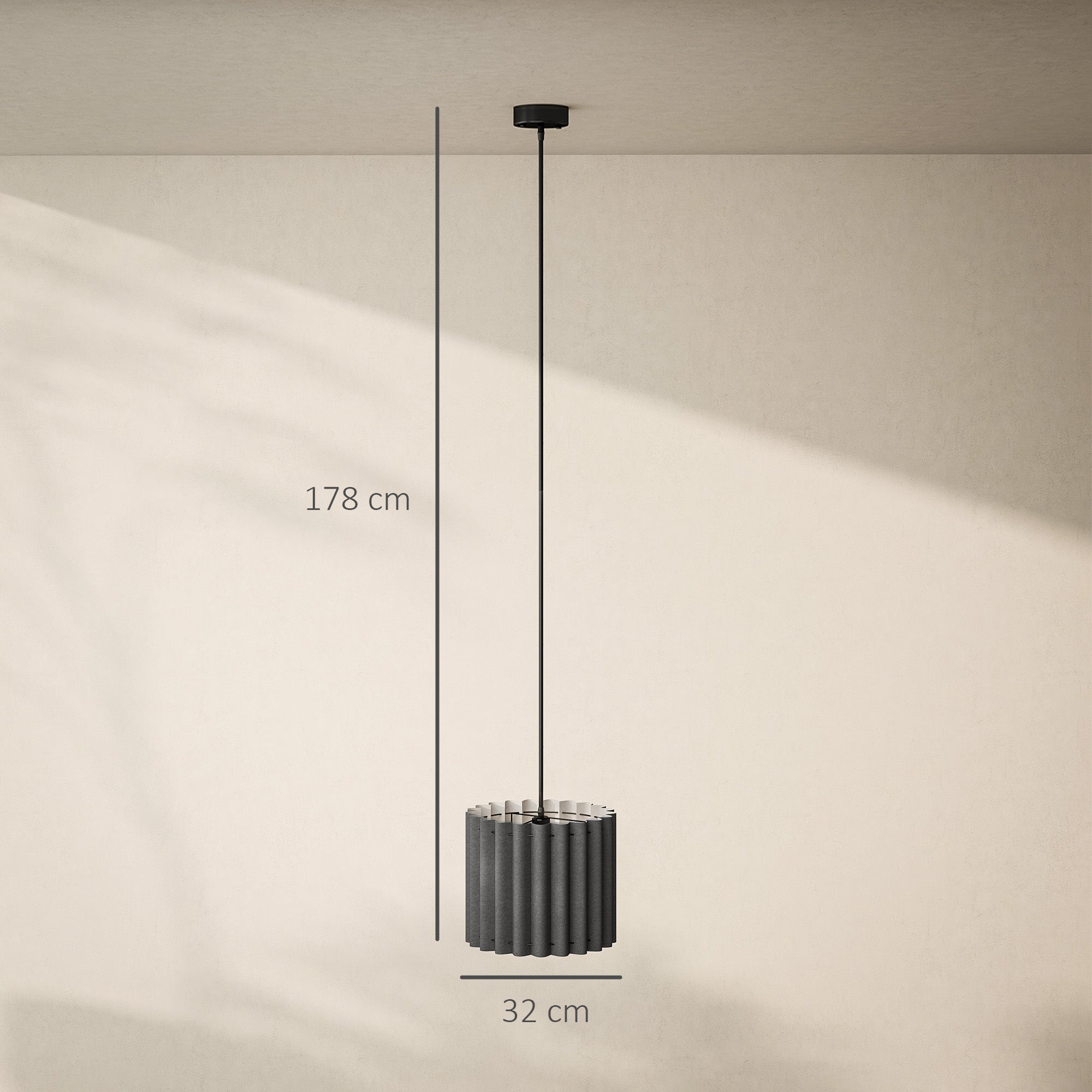 HOMCOM Linen Pendant Light, Modern Wave Ceiling Light Shade, E27 Lampshade for Living Room, Bedroom, Kitchen, Hallway, Black - North Peak Garden Furniture