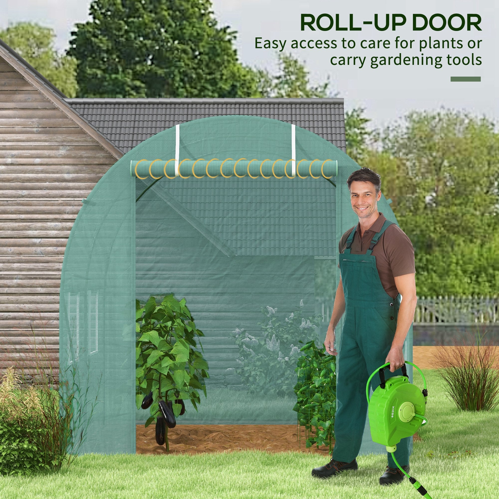 Outsunny Reinforced Walk in Polytunnel Greenhouse with Roll Up Door, Galvanised Steel Frame and Zipped Door Windows, 2.5 x 2 m