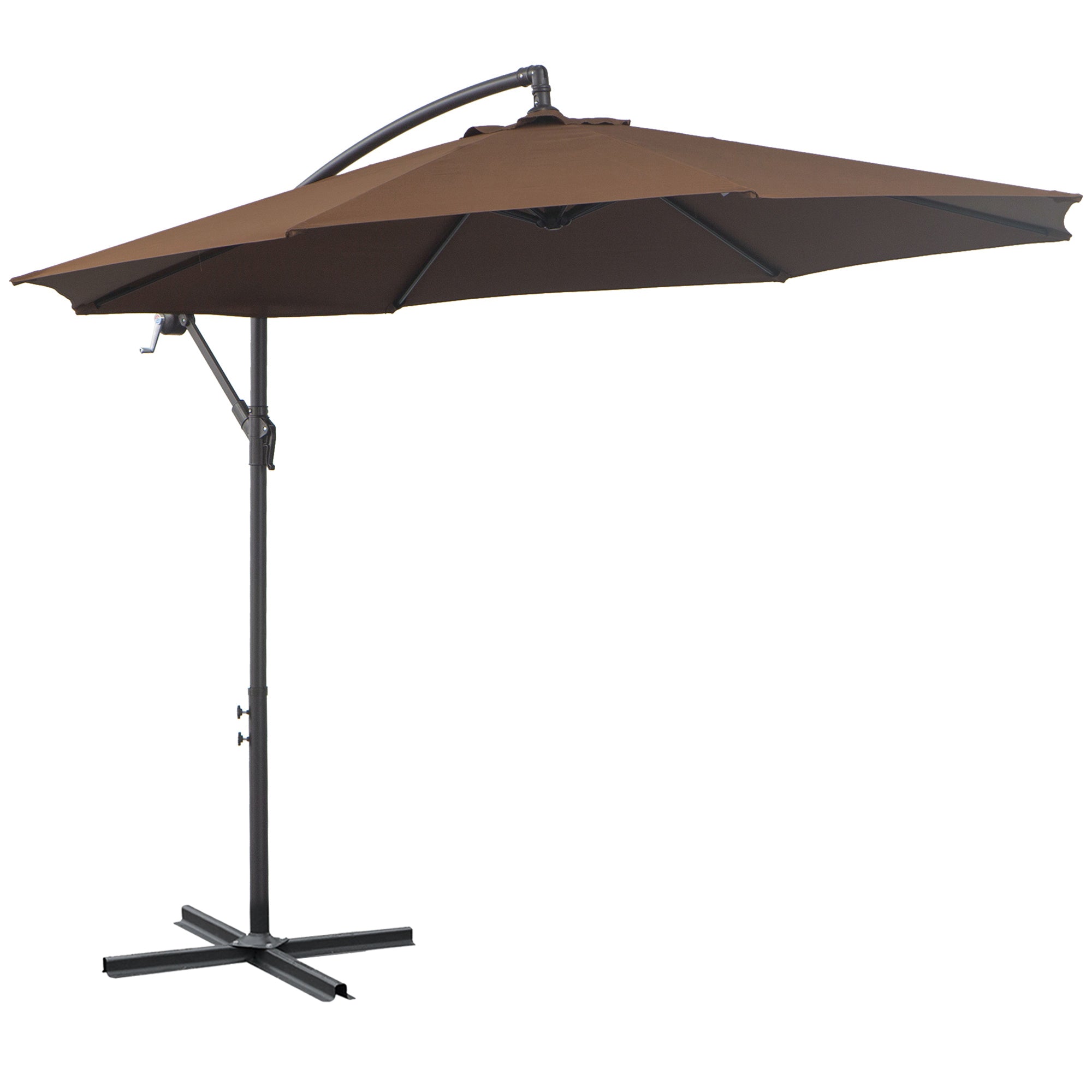 Outsunny 2.45m Overhanging Cantilever Parasol, with Cross Base - Brown