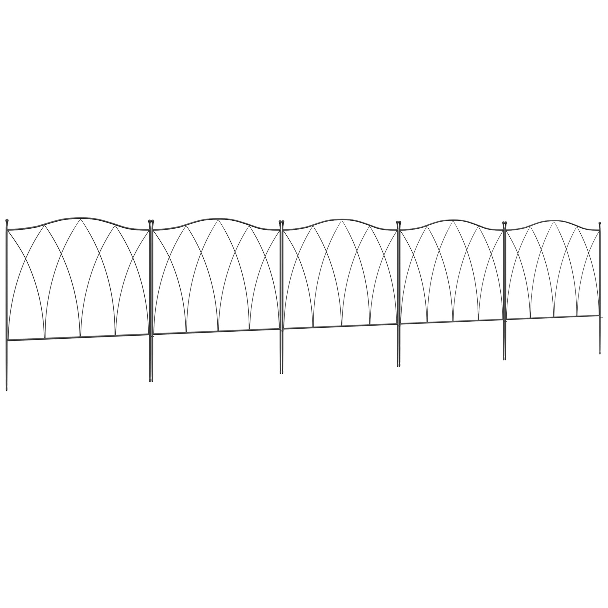Outsunny Set of Five 61.5cm Decorative Metal Fence Panels - Black - North Peak Garden Furniture