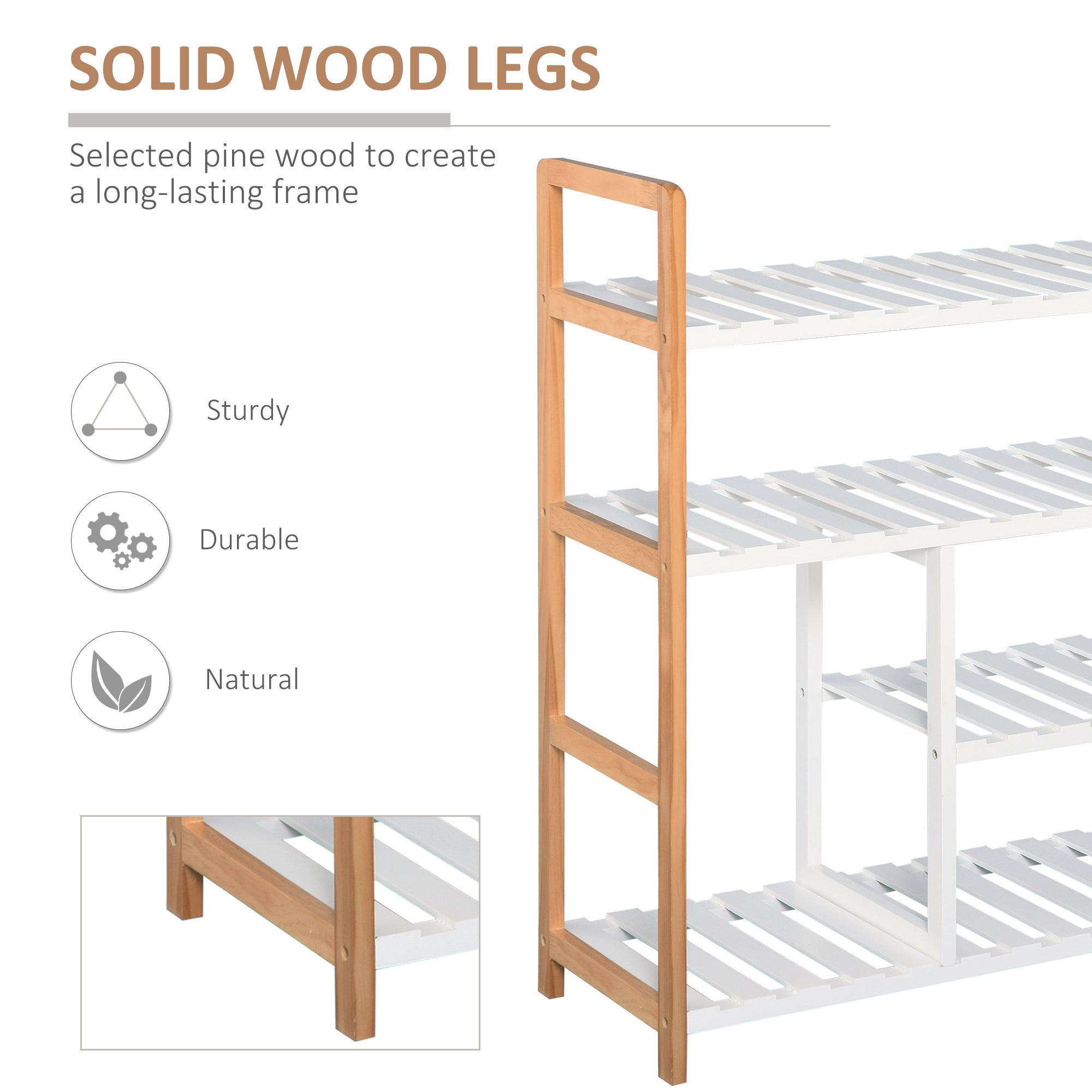 HOMCOM 4 Tier Shoe Racks Storage Stand Shelf Organizer Wood Frame 78 x 68 x 26 cm Hallway Furniture - North Peak Garden Furniture