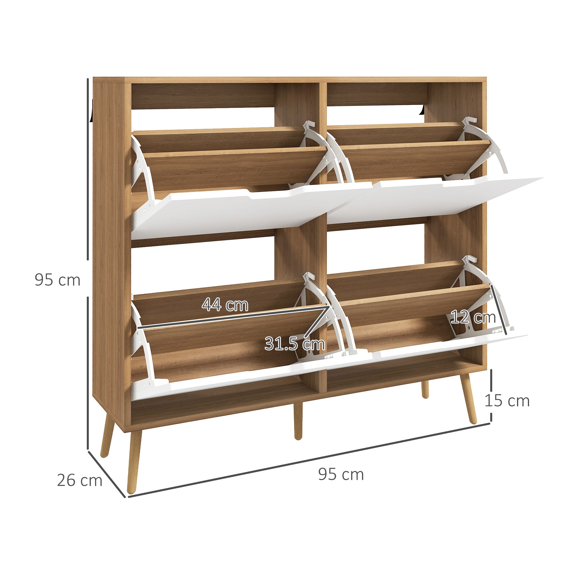HOMCOM Shoe Storage Cabinet, 4 Flip Drawers, Shoe Organizer for 16 Pairs of Shoes, Natural - North Peak Garden Furniture
