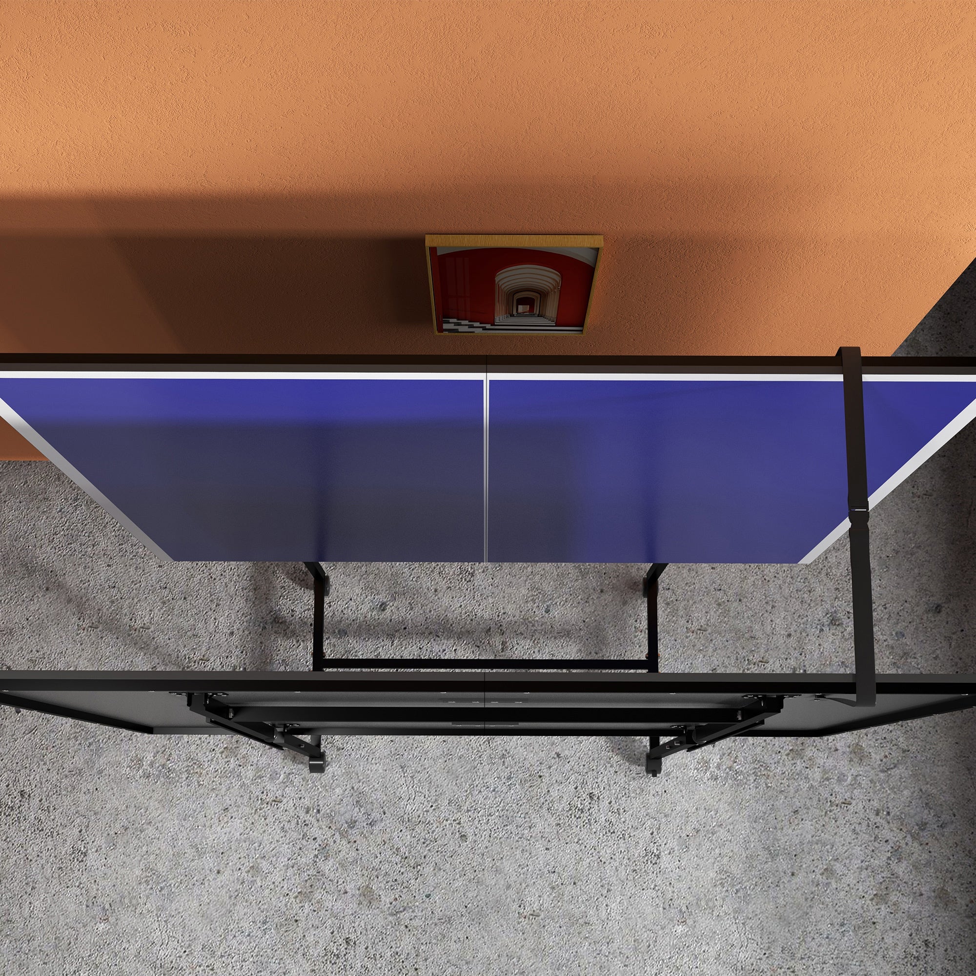 SPORTNOW 9FT Folding Table Tennis Table with 4 Wheels, for Indoor Use, Blue - North Peak Garden Furniture