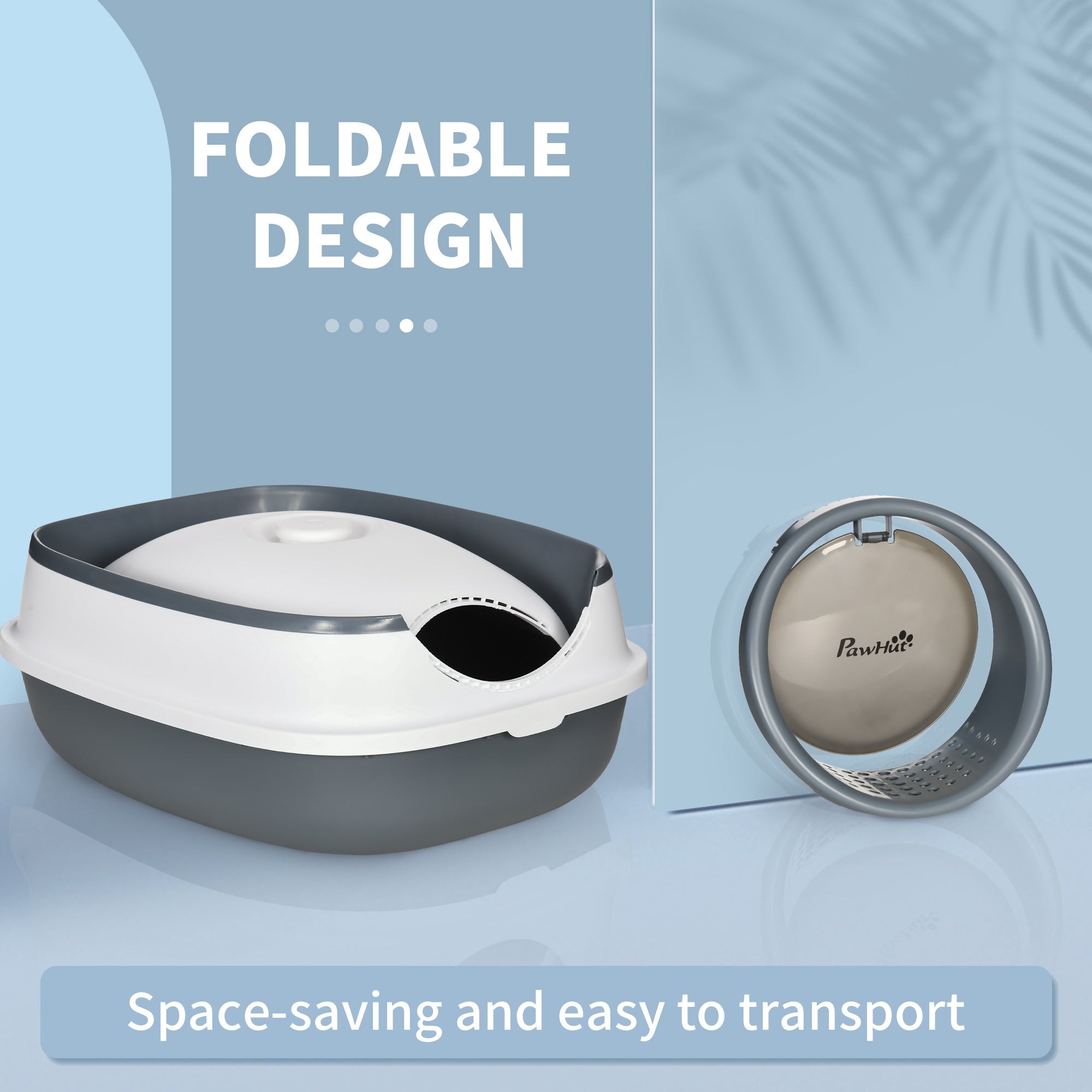 PawHut Foldable Cat Litter Tray with Lid, Deodorant, Scoop, White - North Peak Garden Furniture