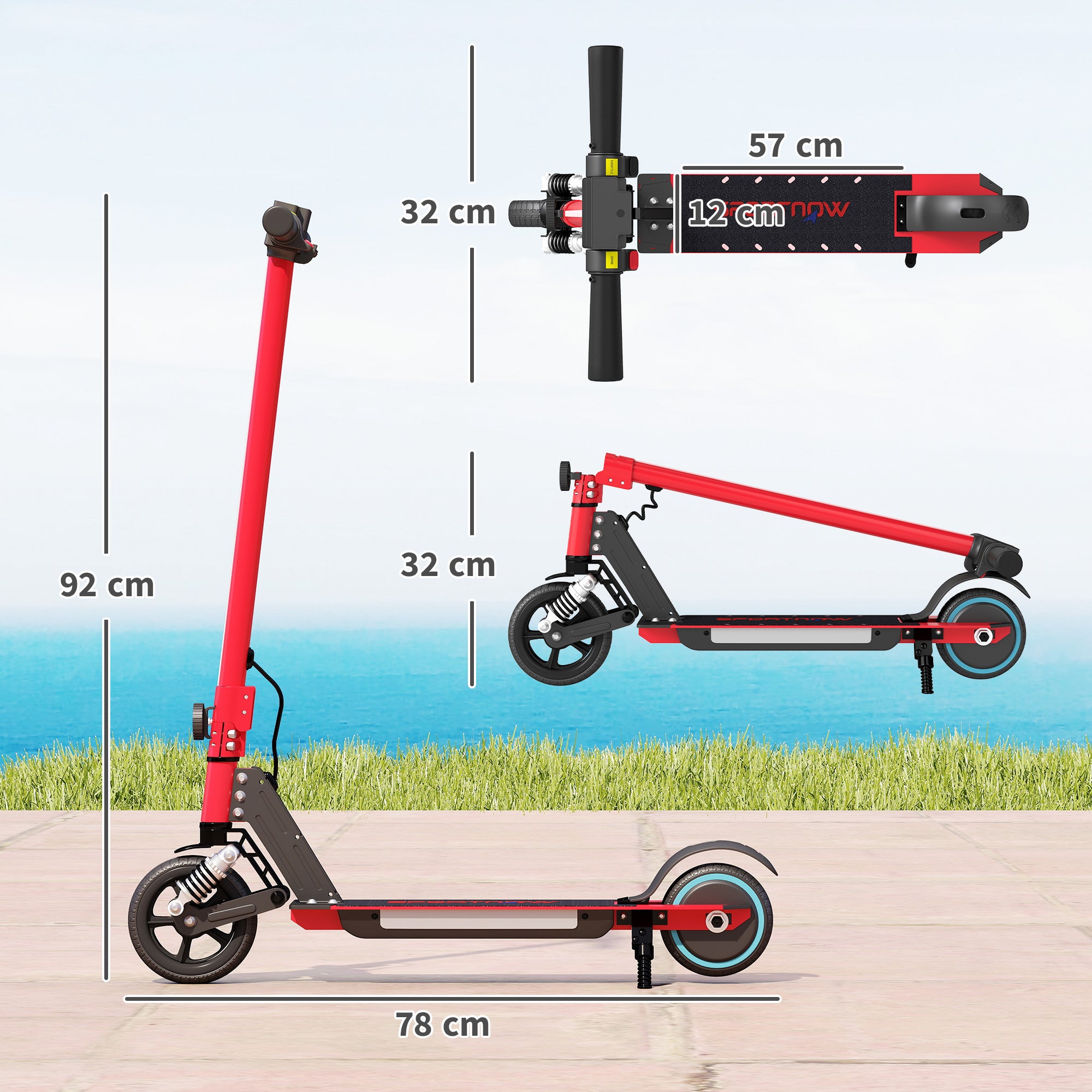 SPORTNOW Folding Electric Scooter for Kids Age 6-14 with Dual Brakes, Front Suspension, LED Colourful Lights and Display, 6.8kg Lightweight Aluminium E Scooter, Up to 14 KM/H & 6 KM, Red - North Peak Garden Furniture