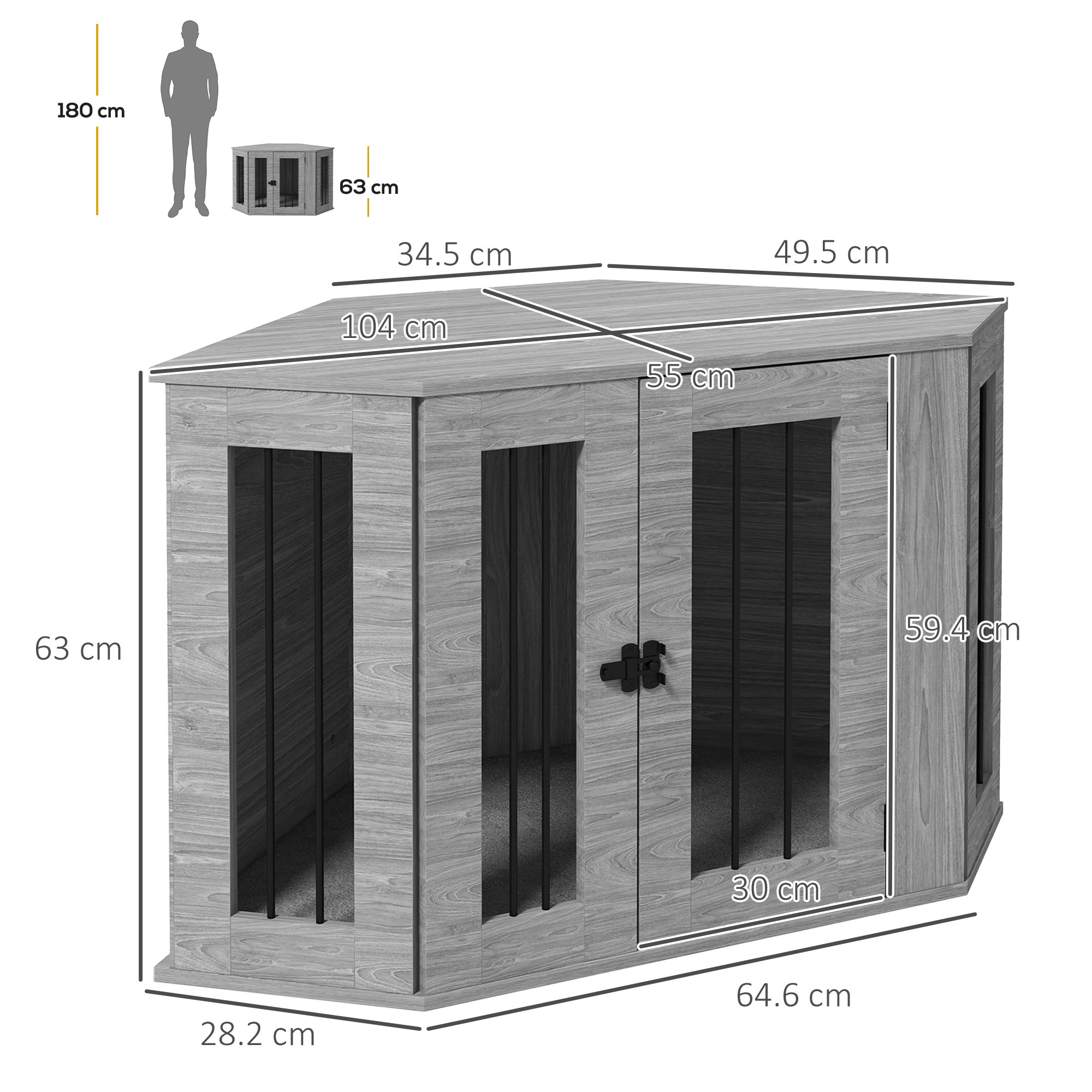 PawHut 2 in 1 Dog Crate Furniture Side Table, with Cushion, 104 x 55 x 63cm - Grey - North Peak Garden Furniture