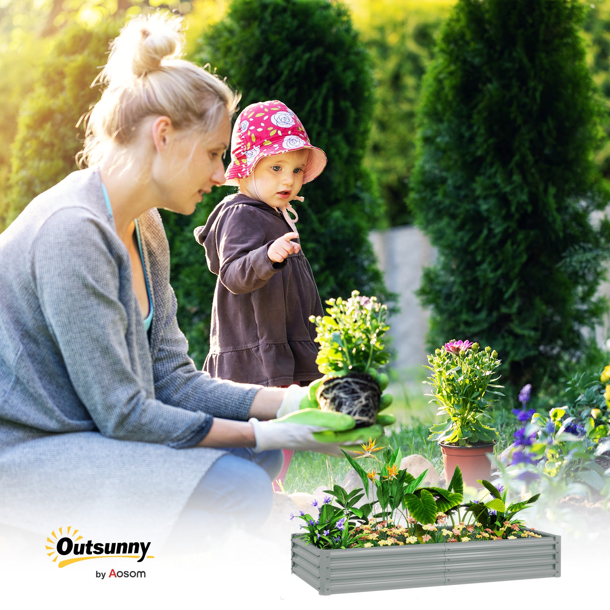 Outsunny 180 x 90cm Galvanised Steel Open Planter - Silver - North Peak Garden Furniture