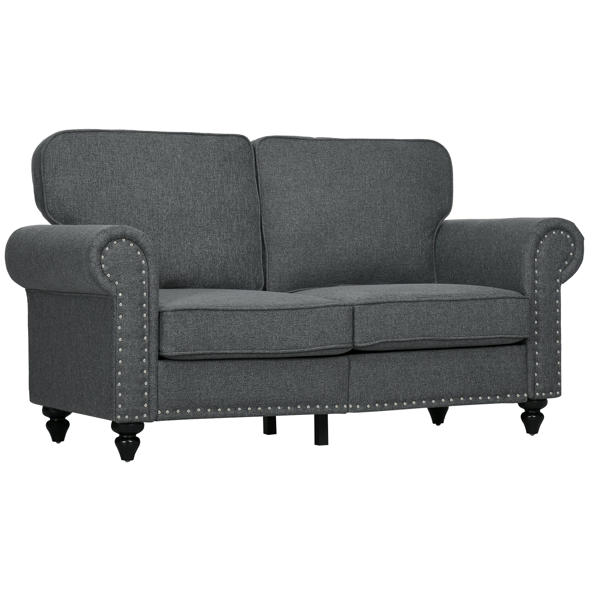 HOMCOM Two-Seater Mid-Century Sofa, with Pocket Springs - Charcoal Grey - North Peak Garden Furniture
