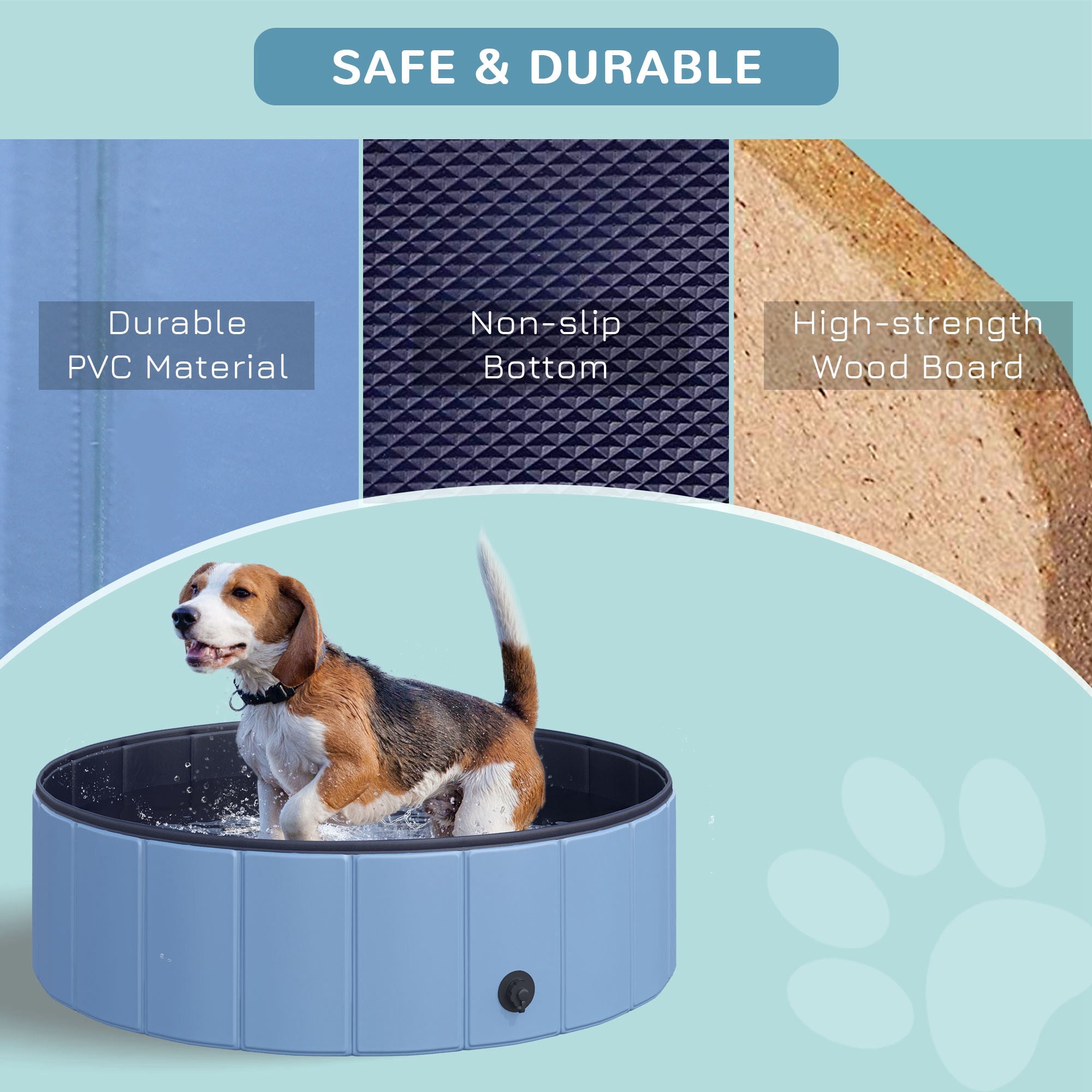 Pawhut Durable Pet Swimming Pool, Non-Slip, Easy Setup, Portable, Blue, Φ100x30H cm