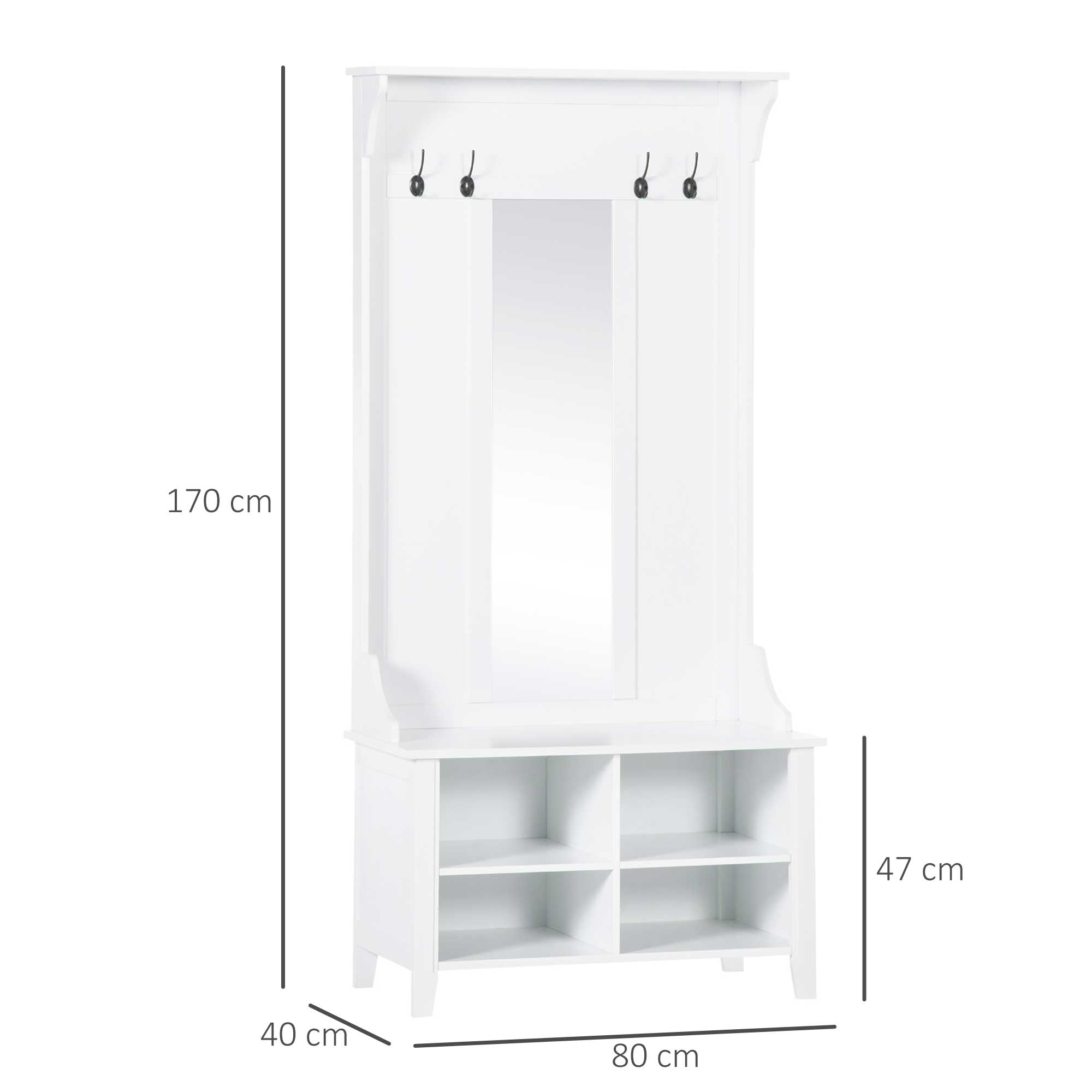 HOMCOM Hallway Furniture Set Shoe Bench Storage Mirror Cabinet Coat Rack Multiple Cubes Hangers Organiser Shelves w/ 4 Hooks - North Peak Garden Furniture