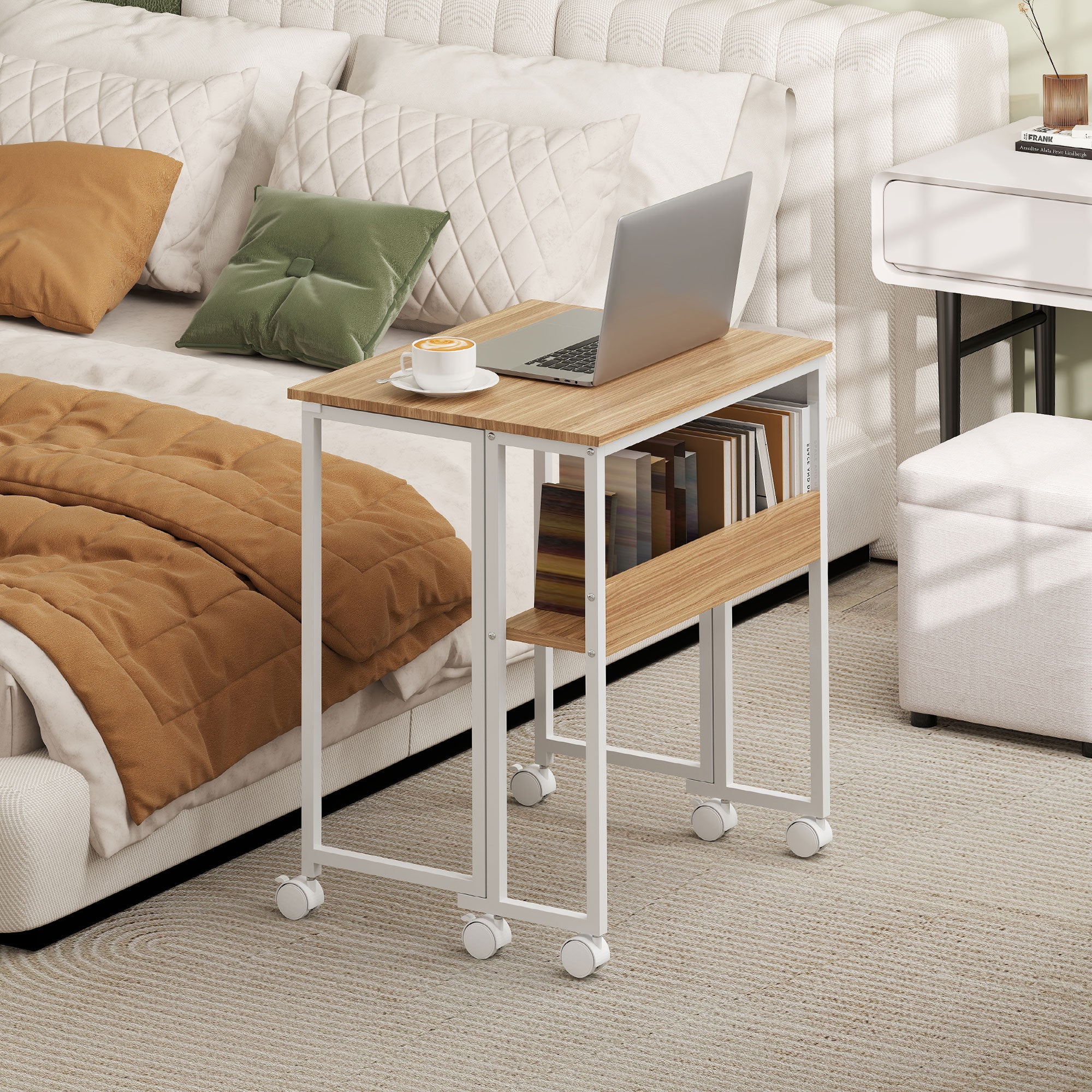 HOMCOM 63 cm Drop Leaf Writing Work Desk - Natural Wood Finish - North Peak Garden Furniture