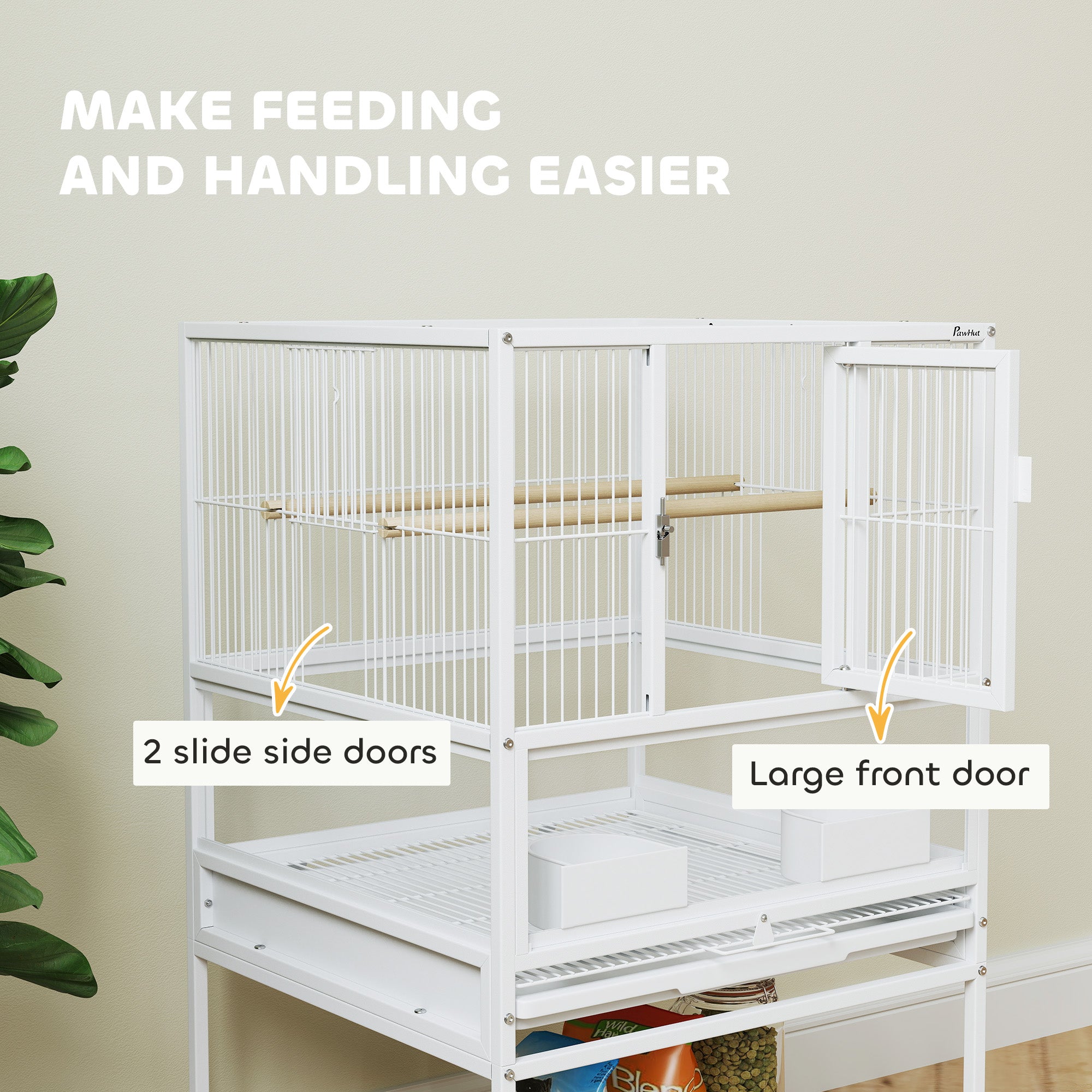 PawHut Bird Cage with Rolling Stand, Acrylic Viewing Panels, Storage Shelf, for Budgie, Parakeet, 48 x 46 x 83 cm - North Peak Garden Furniture