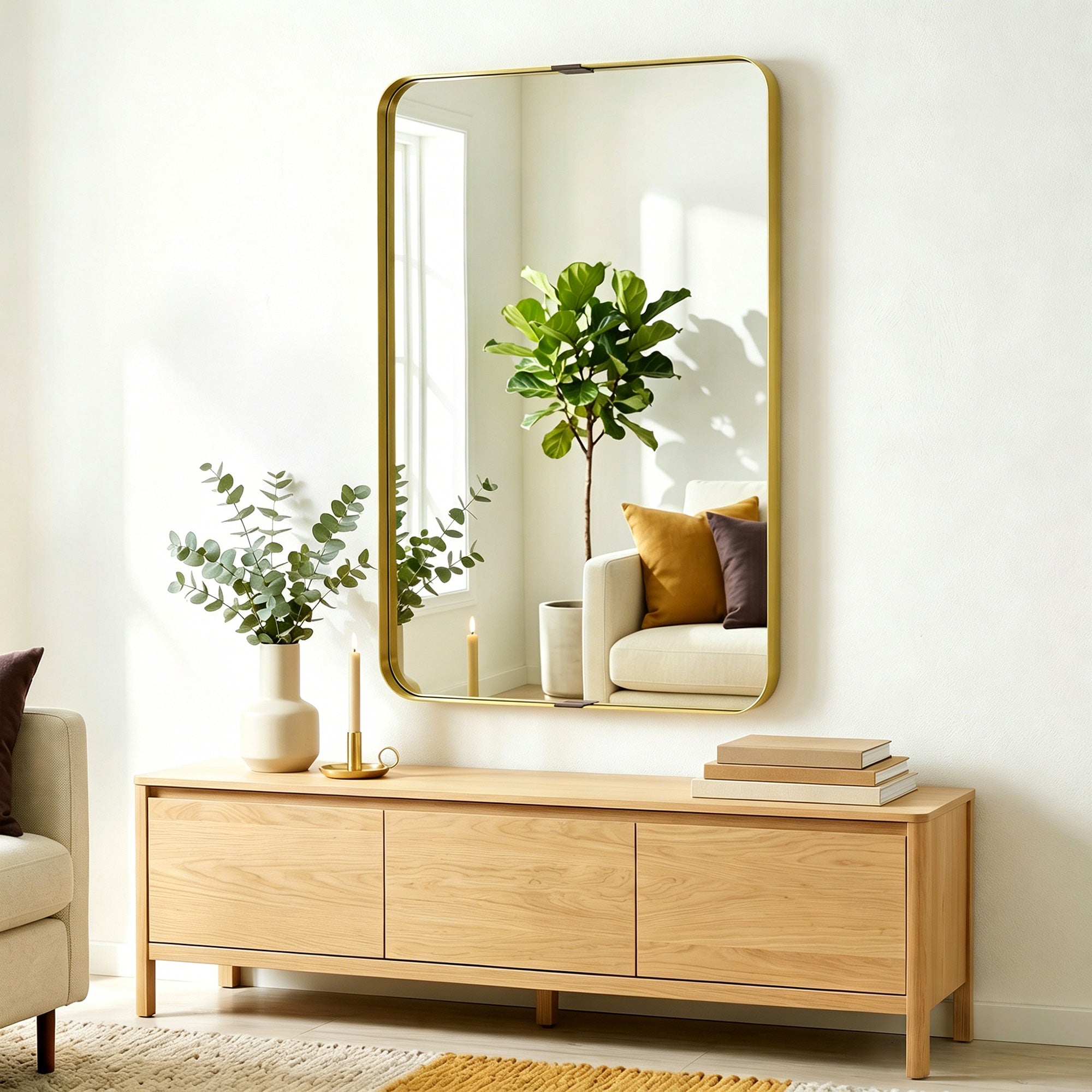 HOMCOM Rectangular Wall Mirror, 90 x 60 cm Wall Mounted Bathroom Mirror w/ Aluminium Alloy Frame and Tempered Glass, Gold Tone