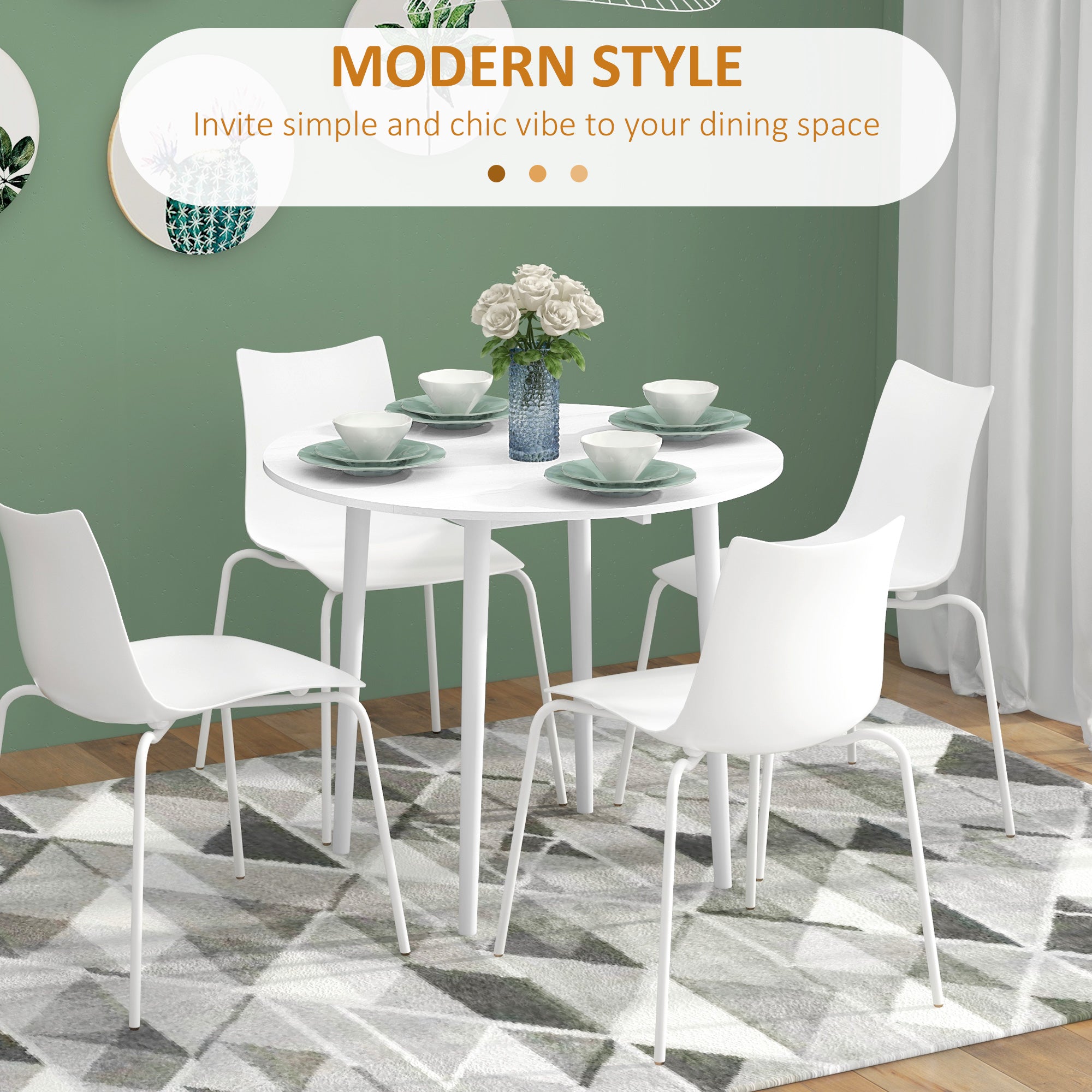 HOMCOM Folding Dining Table for 4, Round Drop Leaf Table, Modern Space Saving Small Kitchen Table with Wood Legs for Dining Room, White - North Peak Garden Furniture