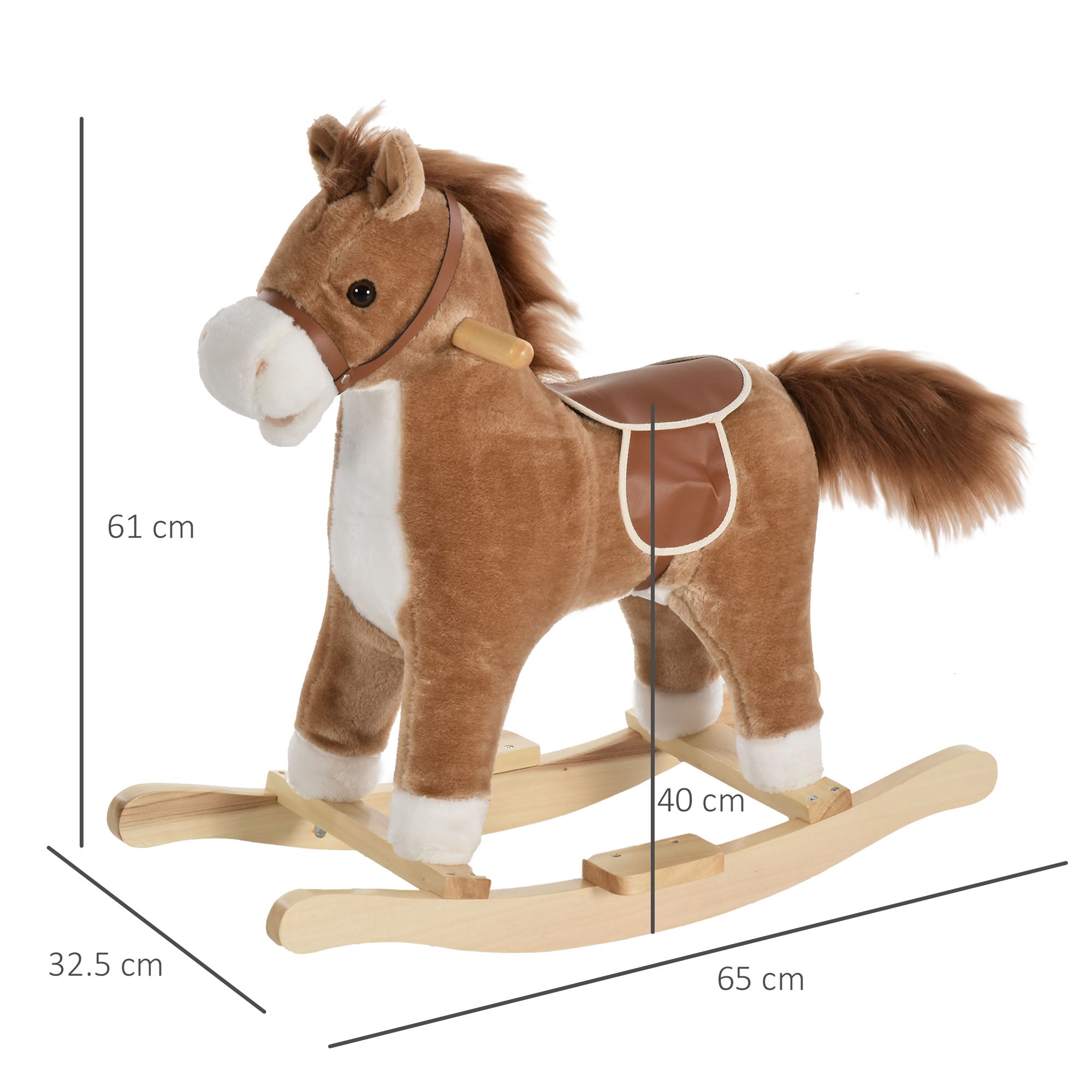 HOMCOM Kids Plush Rocking Horse w/ Sound Moving Mouth Wagging Tail Children Rocker Ride On Toy Gift 3-6 Years Brown - North Peak Garden Furniture