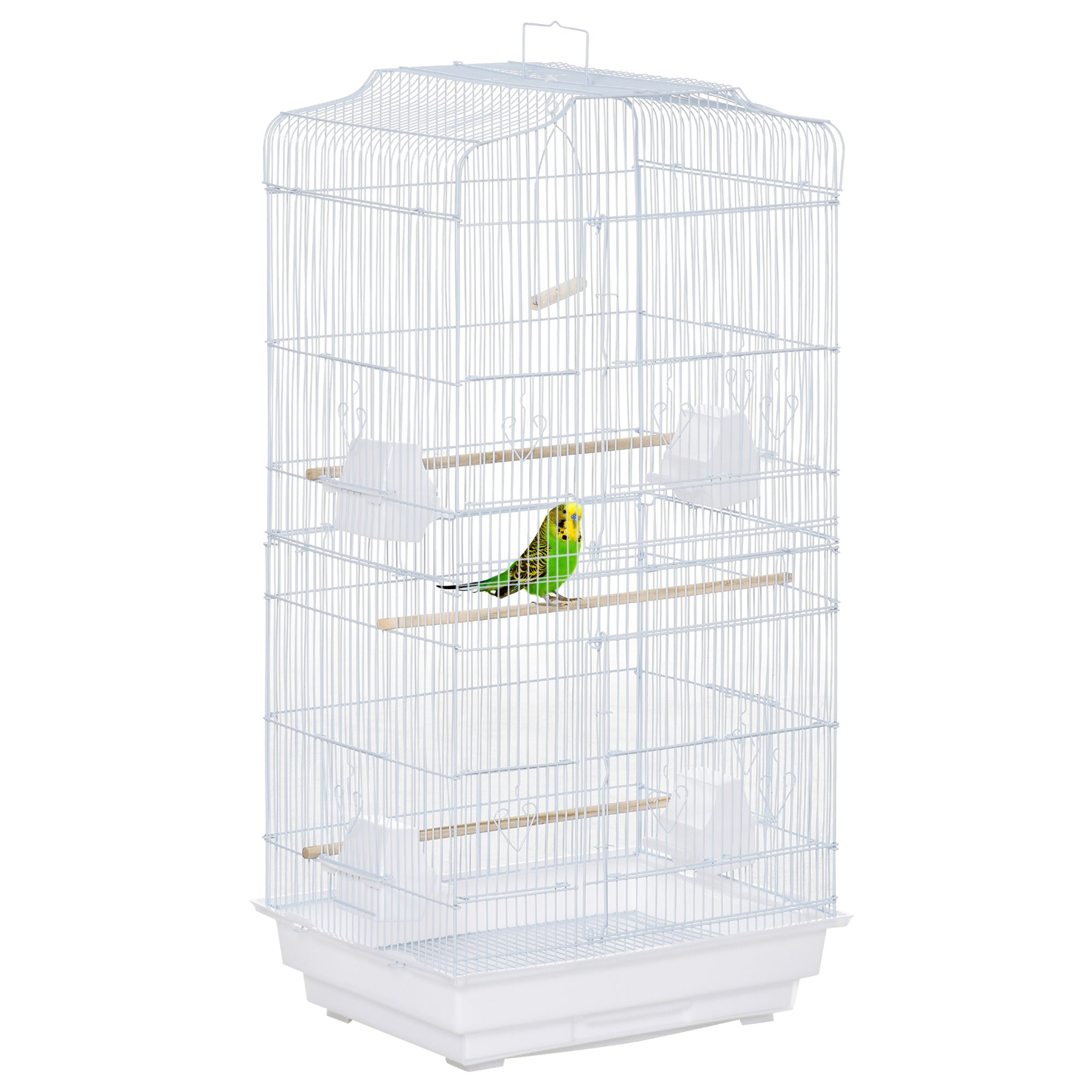 PawHut Large Metal Bird Cage with Stand, Perches, Food Bowls, Swing for Budgie, Parakeet, 46.5 x 35.5 x 92cm,White