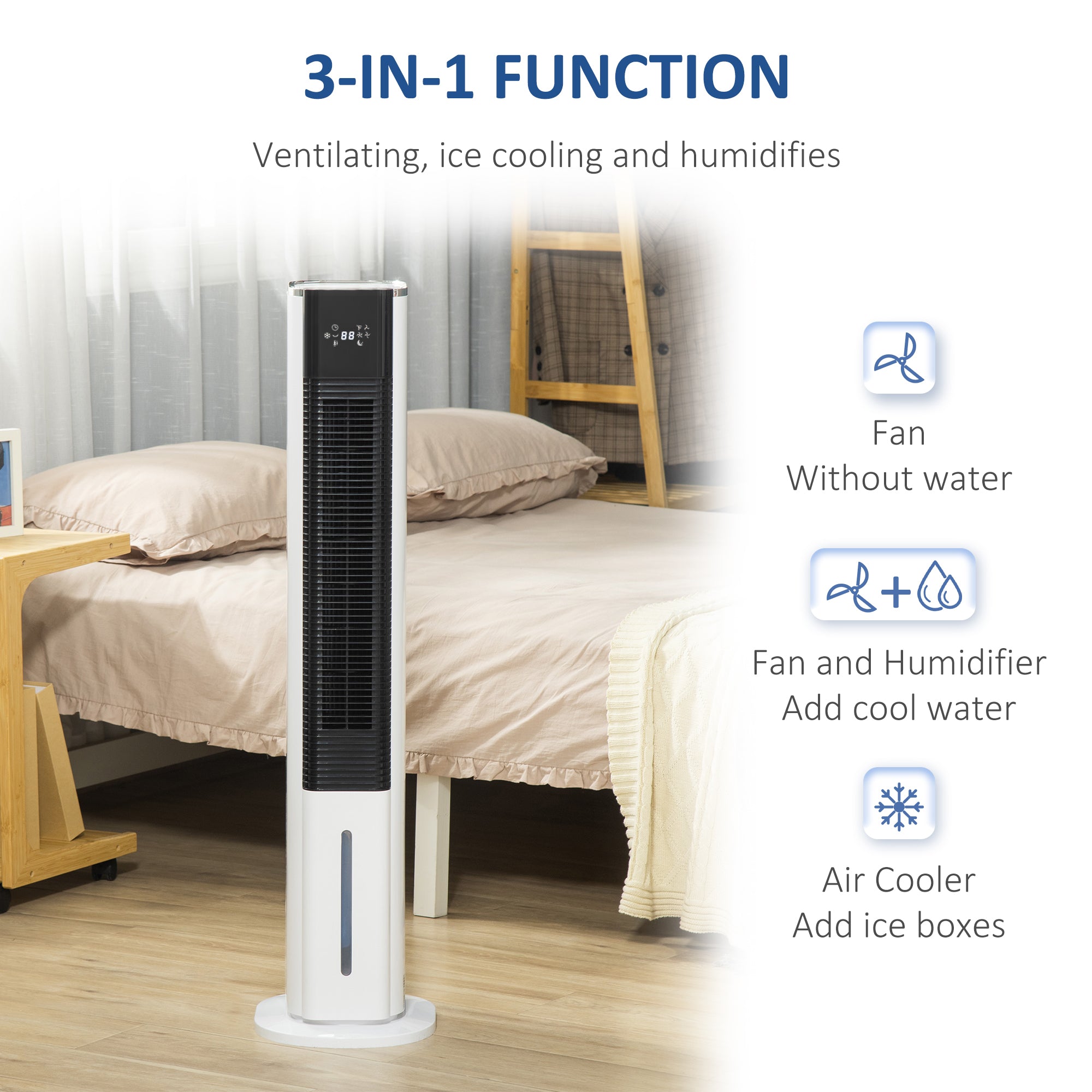 HOMCOM Portable Air Cooler, 6L Tank Humidifier Evaporative Ice Cooling Fan Water Conditioner Unit with 3 Modes, 3 Speed, Remote, Timer, Oscillating for Home Bedroom, White