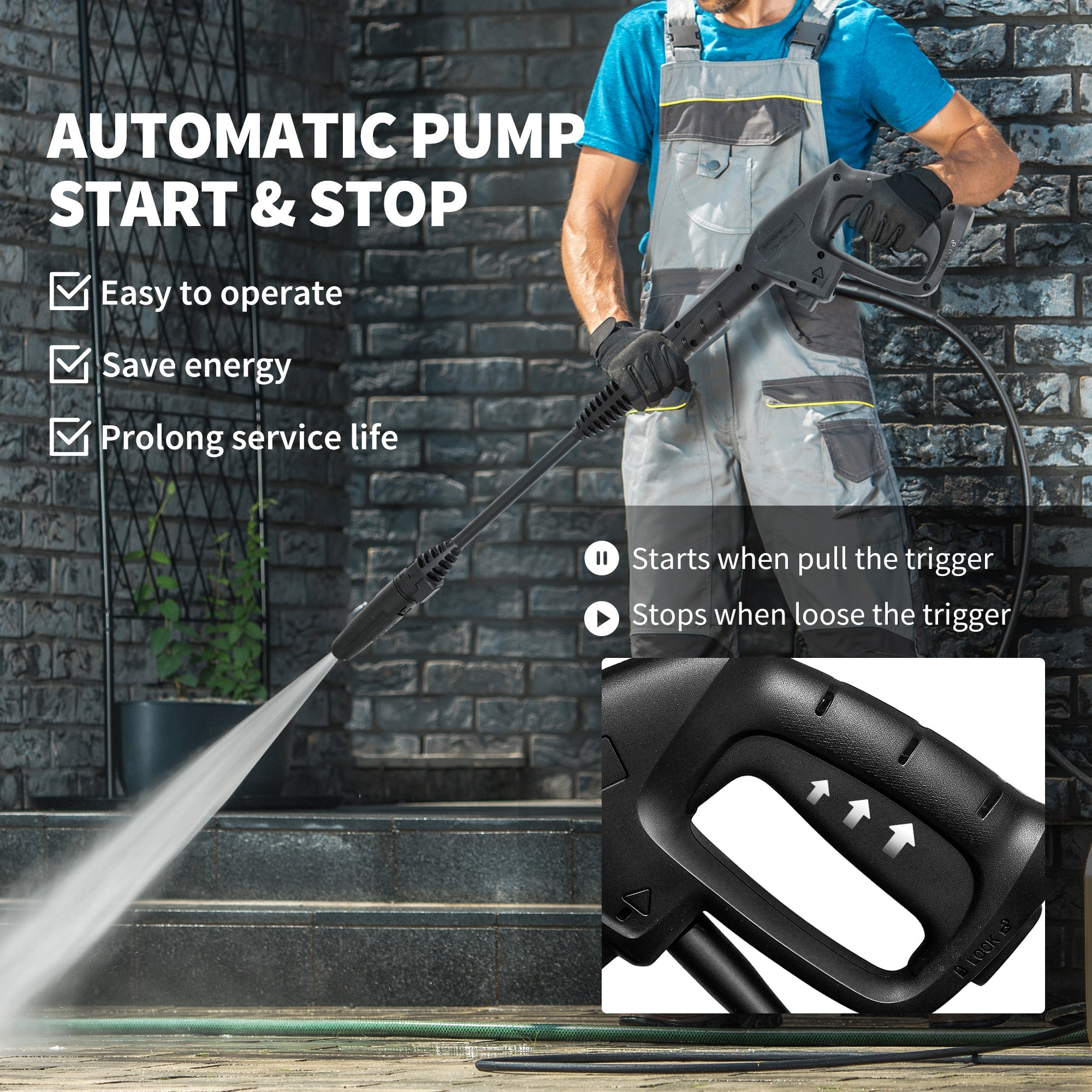Outsunny 1800W High Pressure Washer, 150 Bar Pressure, 420 L/h Flow, Portable Power Washer Jet Wash Cleaner with Adjustable Nozzle, 6M Hose, Steel Handle for Home Patio Car Driveway, Yellow - North Peak Garden Furniture