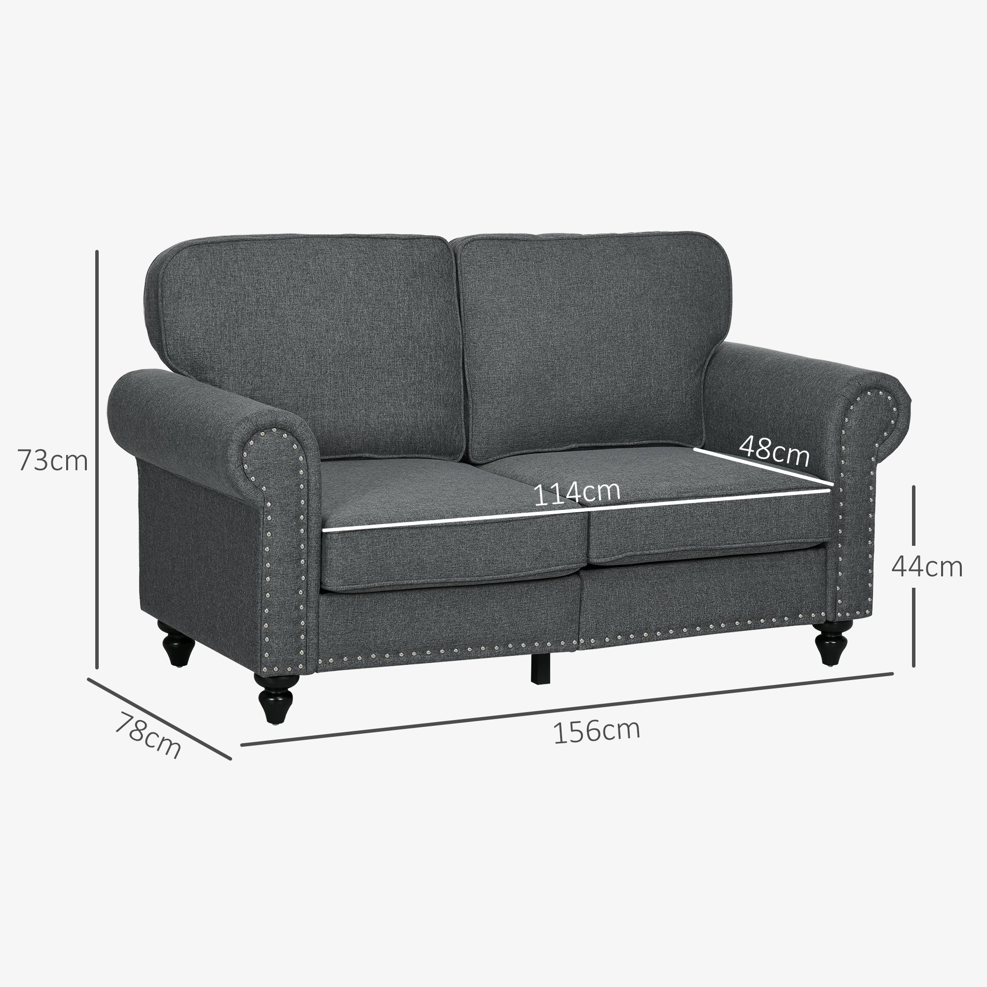 HOMCOM Two-Seater Mid-Century Sofa, with Pocket Springs - Charcoal Grey - North Peak Garden Furniture