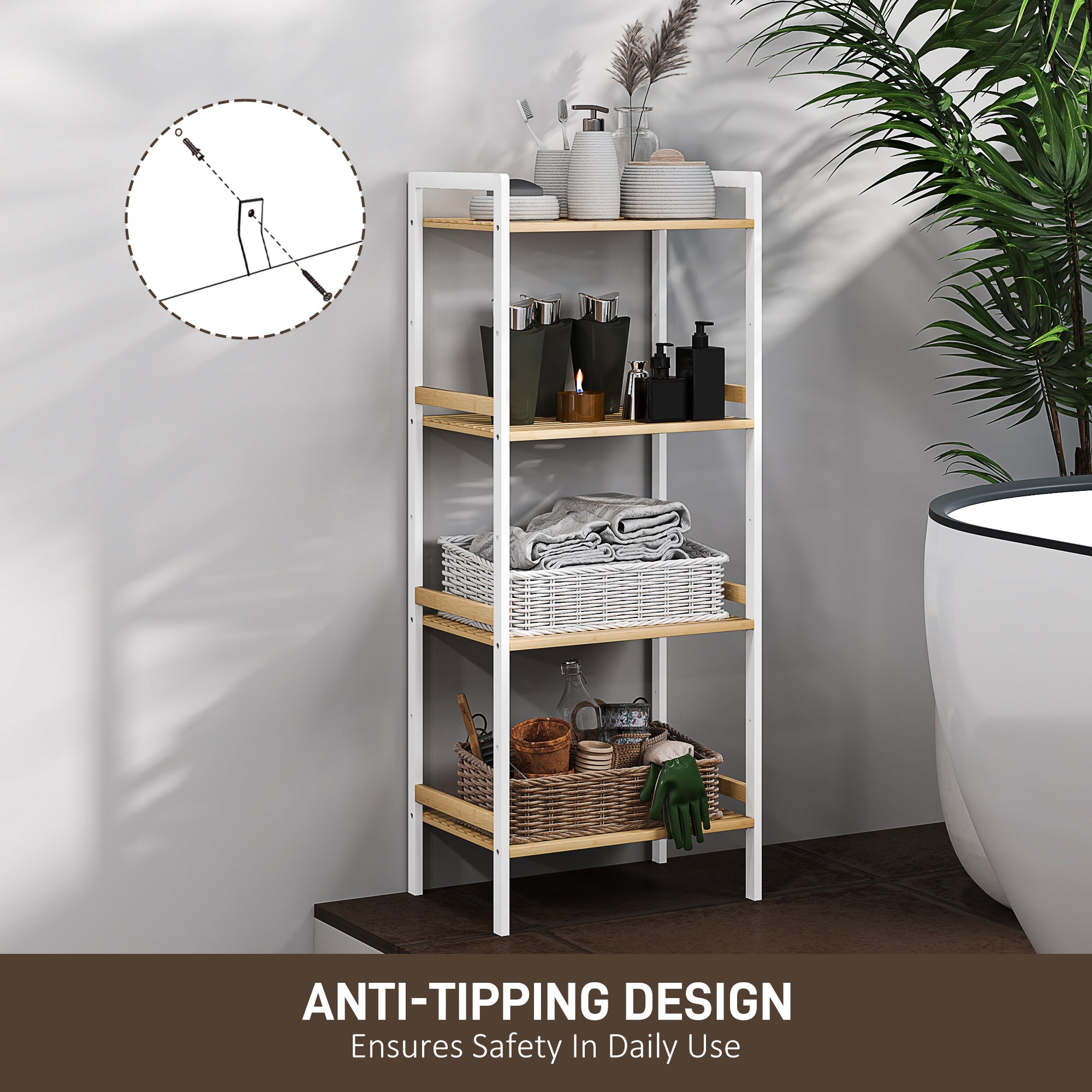 HOMCOM Four-Tier Bamboo Adjustable Shelf Storage Unit - North Peak Garden Furniture
