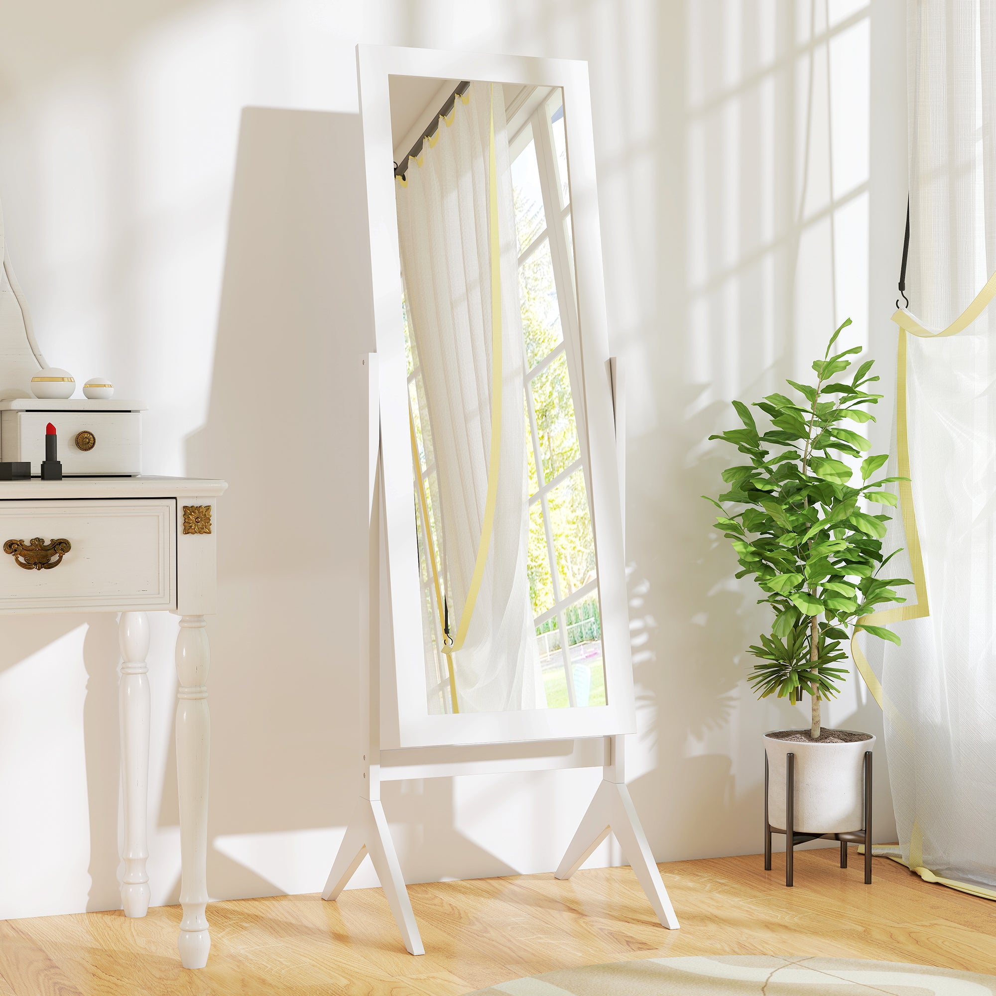 HOMCOM Freestanding Dressing Mirror Bedroom Tall Adjustable Angle 148x47cm White