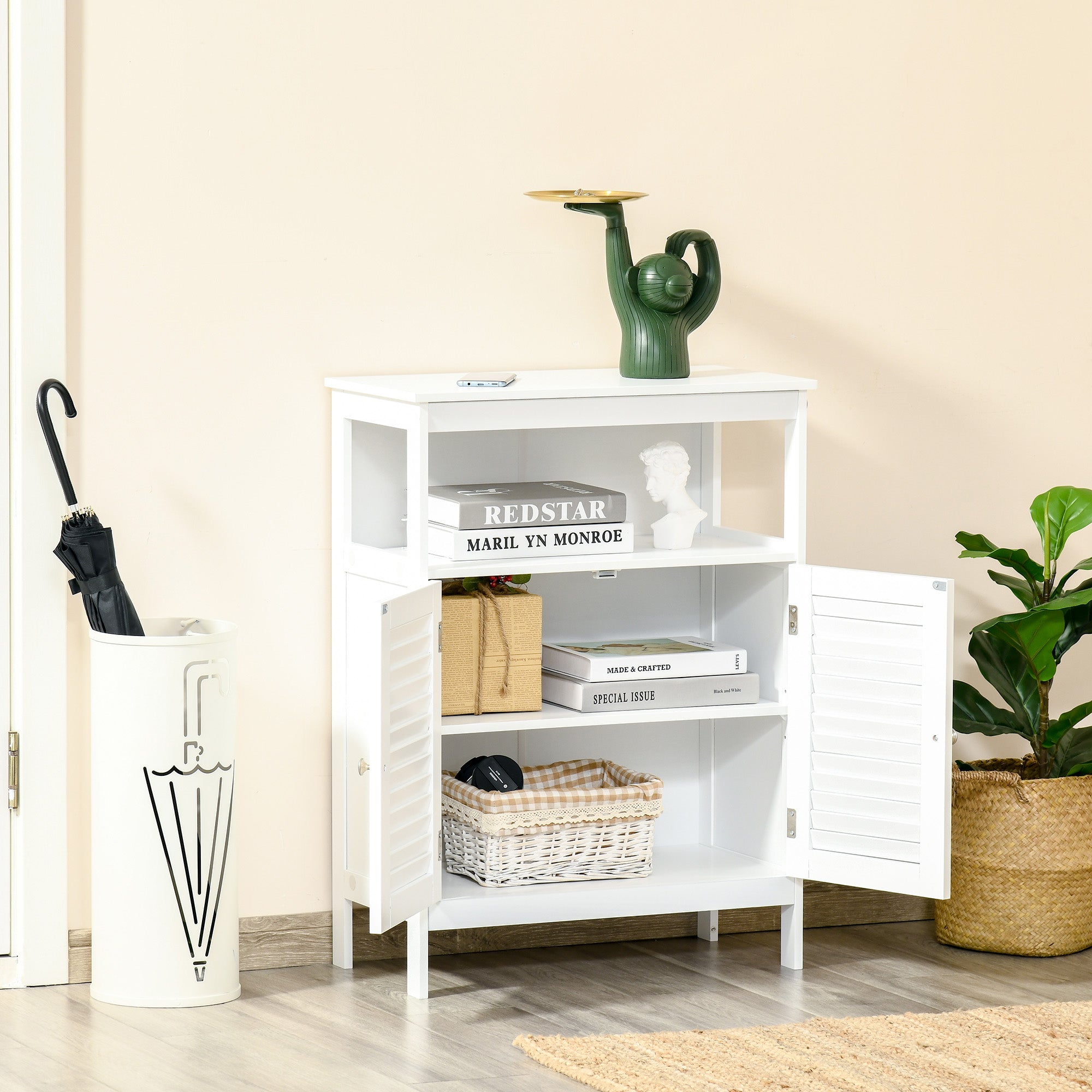 kleankin Bathroom Storage Unit Cabinet with Open Storage Shelf, Freestanding Floor Cabinet Organizer with 2 Doors for Living Room Kitchen Entryway, White - North Peak Garden Furniture