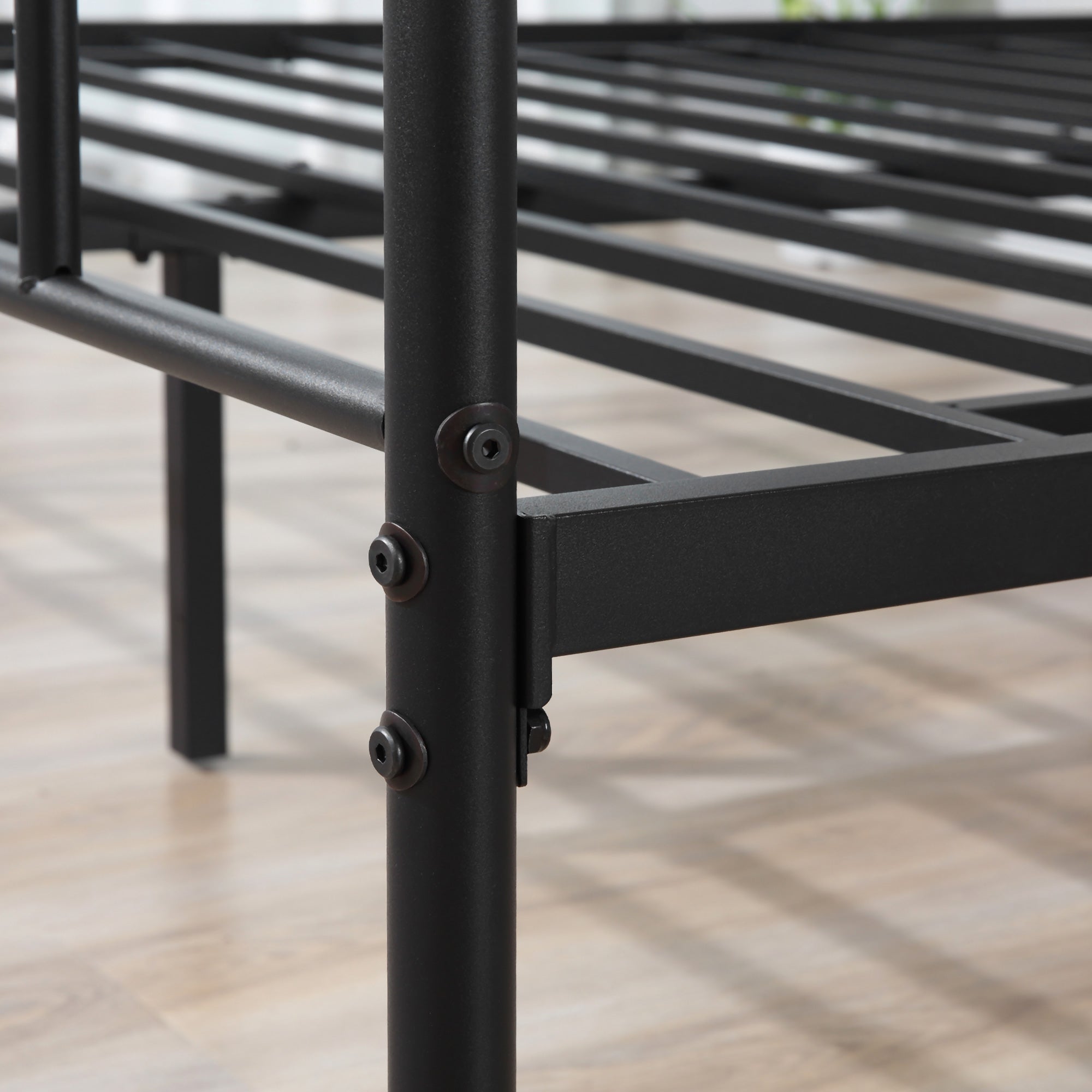 HOMCOM Double Metal Bed Frame Solid Bedstead Base with Headboard and Footboard, Metal Slat Support and Underbed Storage Space, Bedroom Furniture, Black - North Peak Garden Furniture