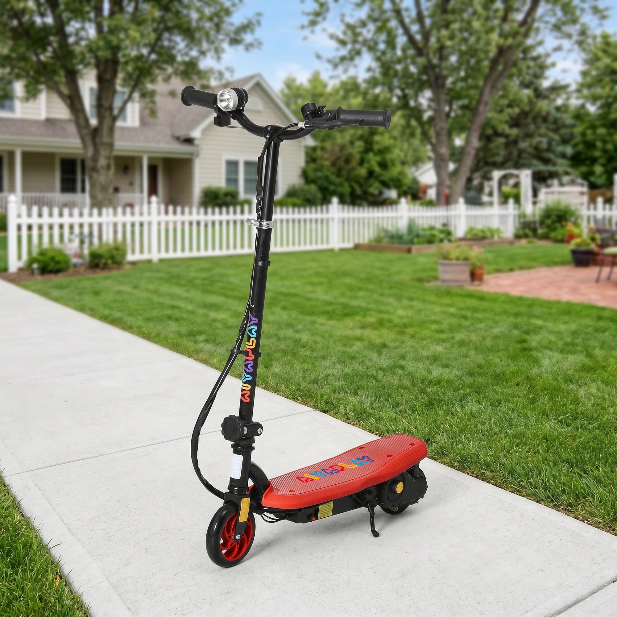 HOMCOM Foldable Electric Scooter, with LED Headlight, for Ages 7-14 Years - Red