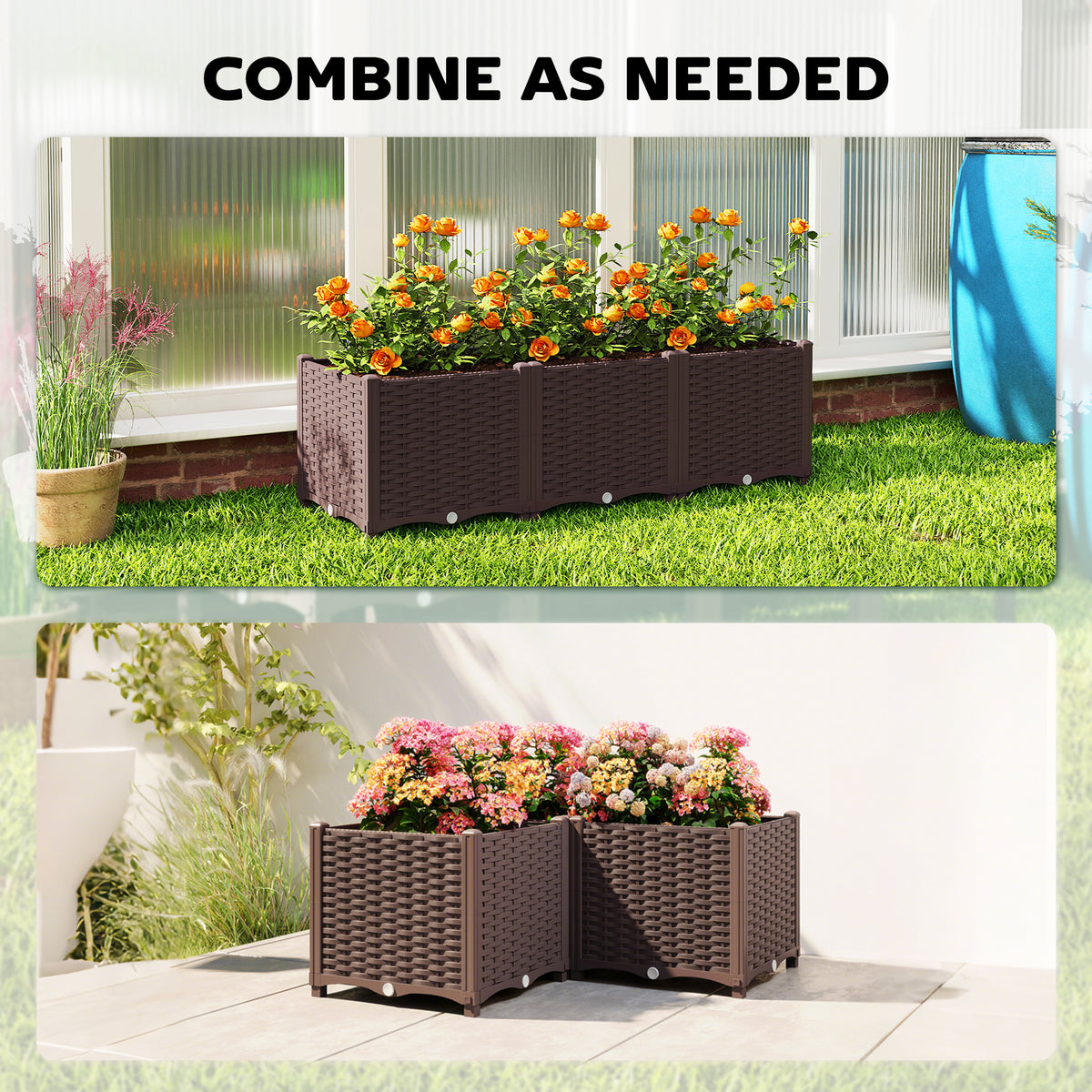 Outsunny Plastic Raised Garden Bed with Legs, Self Watering Elevated Planter Boxes with Drainage Holes and Plugs