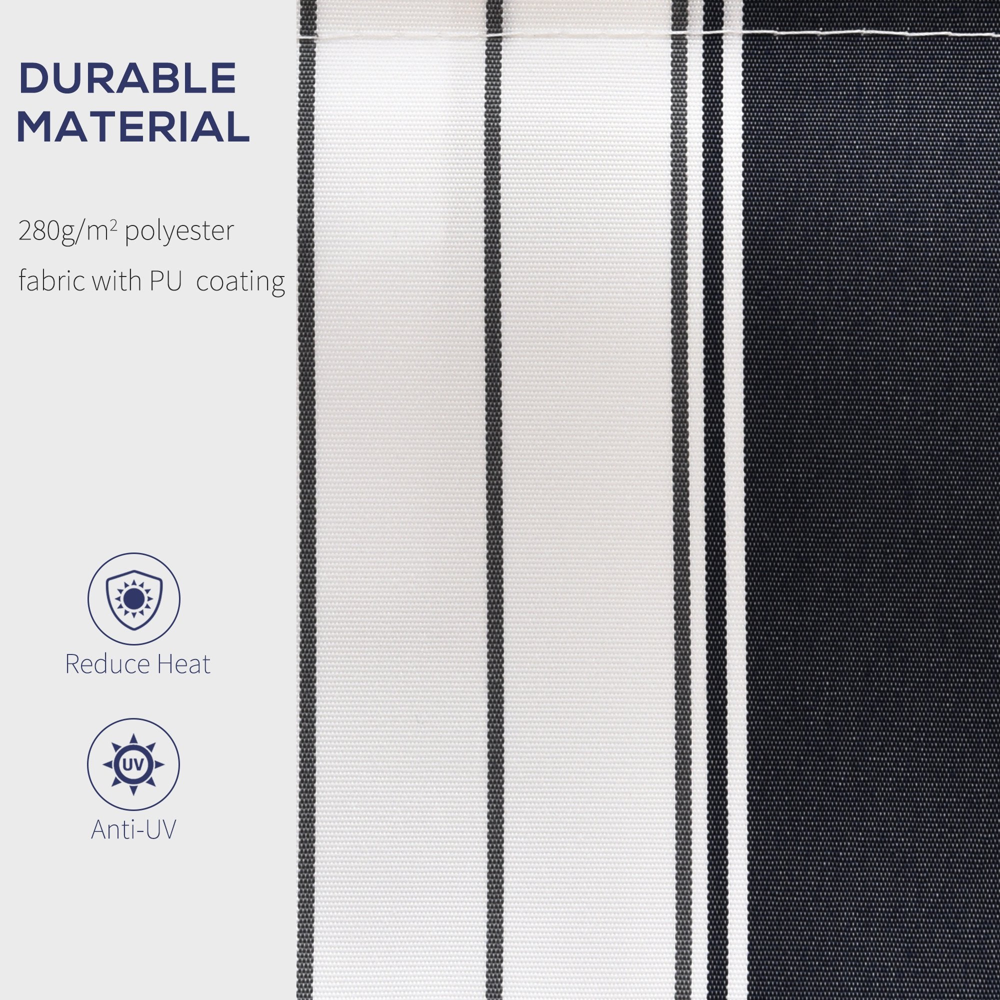 Outsunny Manual Retractable Awning, 2.5x2 m-Dark Blue/White Stripes