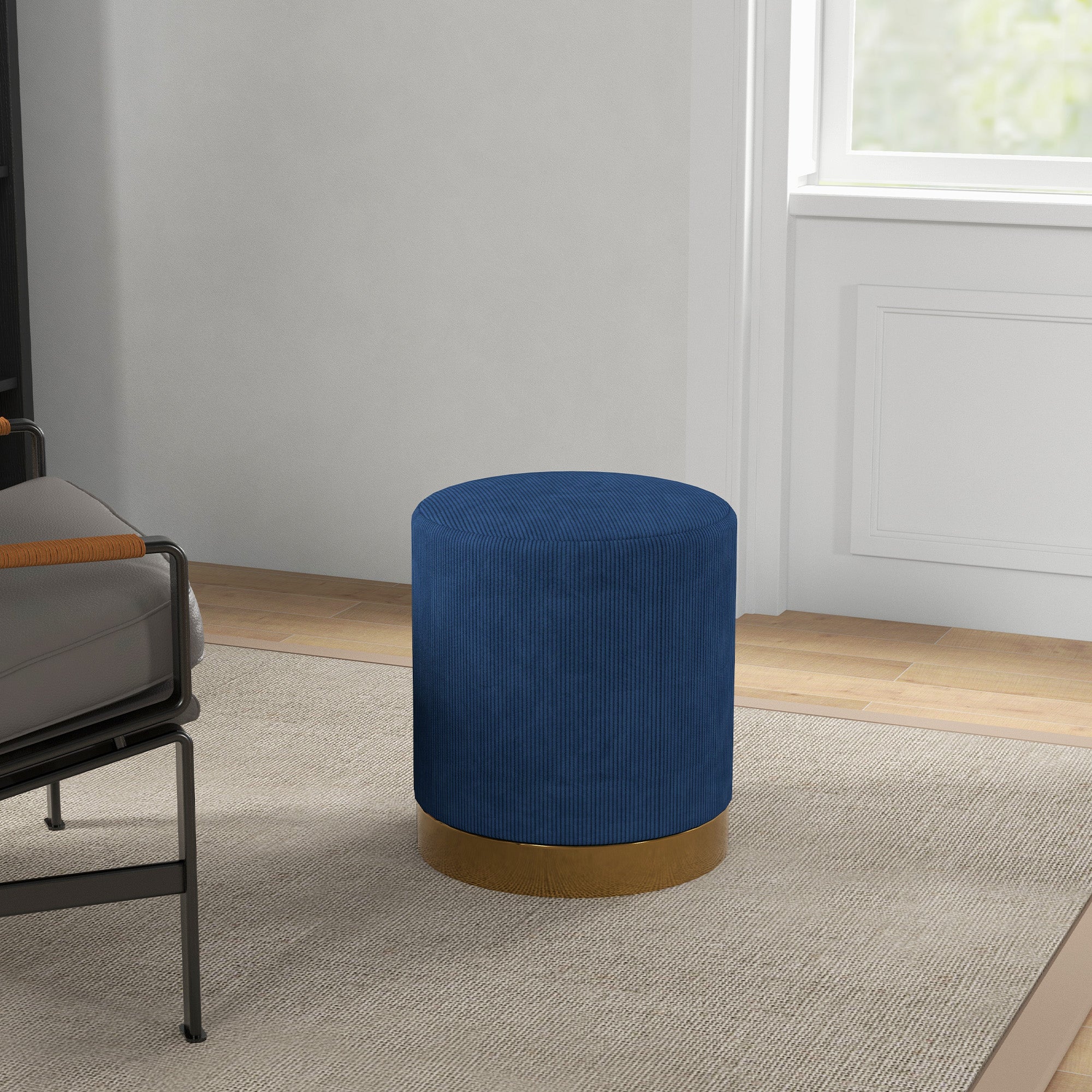 HOMCOM Soft Padded Corduroy Footstool - Dark Blue - North Peak Garden Furniture