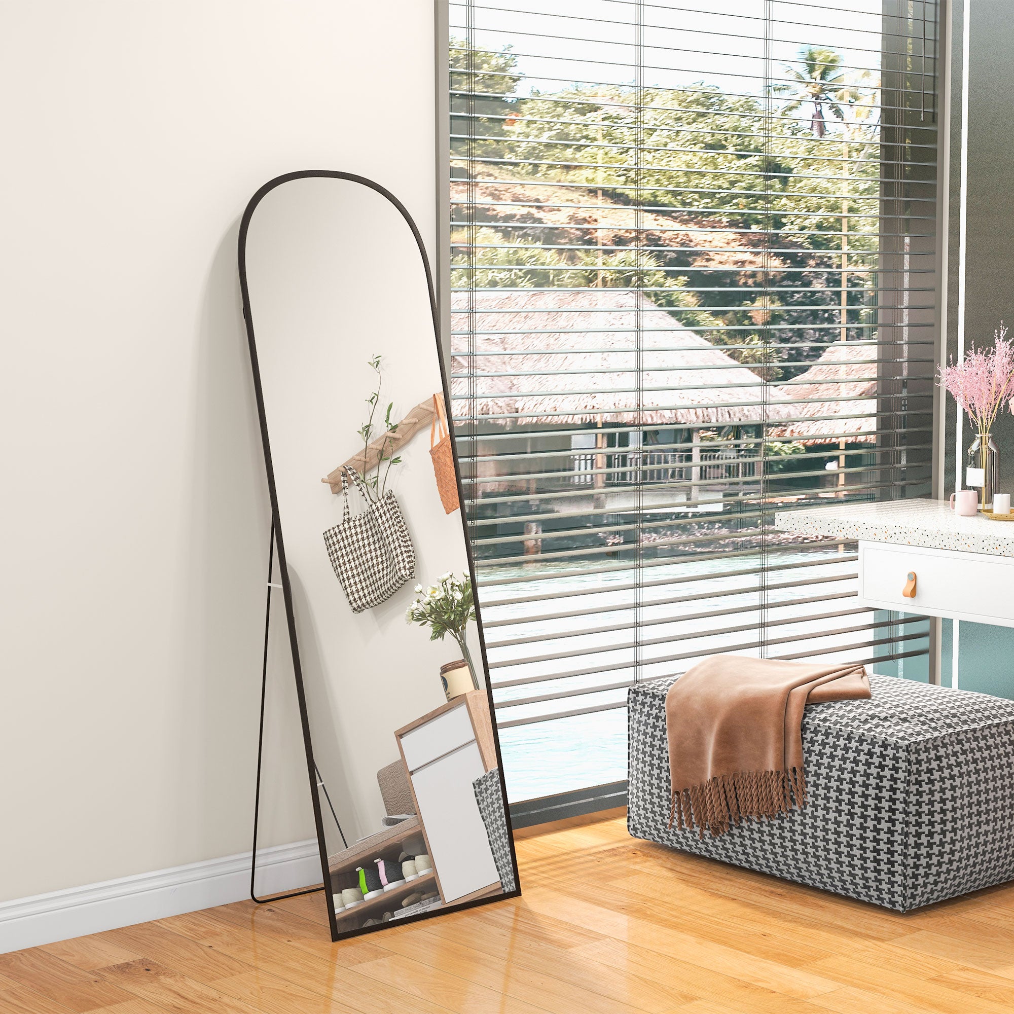 HOMCOM 162cm Aluminium Frame Standing Mirror - Black - North Peak Garden Furniture
