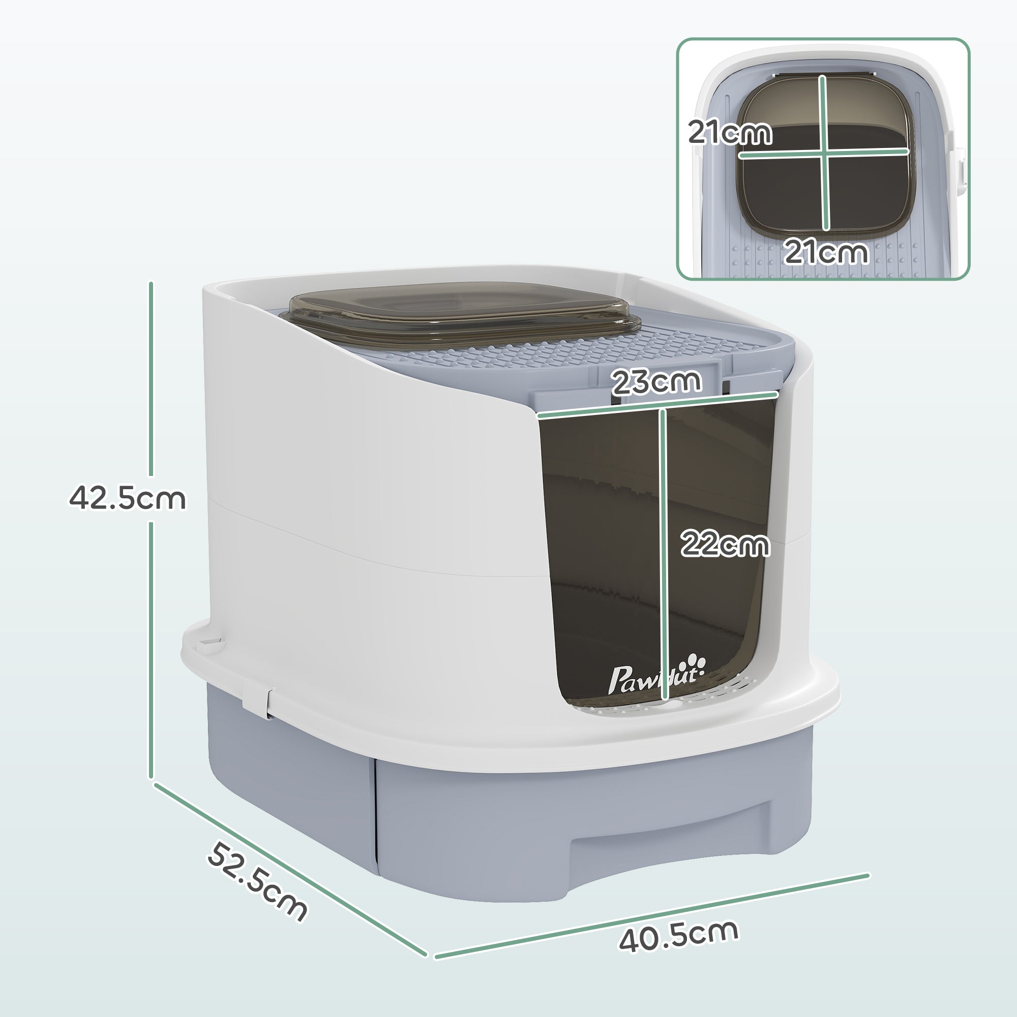 PawHut Cat Litter Box with Lid, Scoop, Deodorization Bags, Top Entry, Cat Toilet Easy Clean with Drawer Pan, Grey - North Peak Garden Furniture