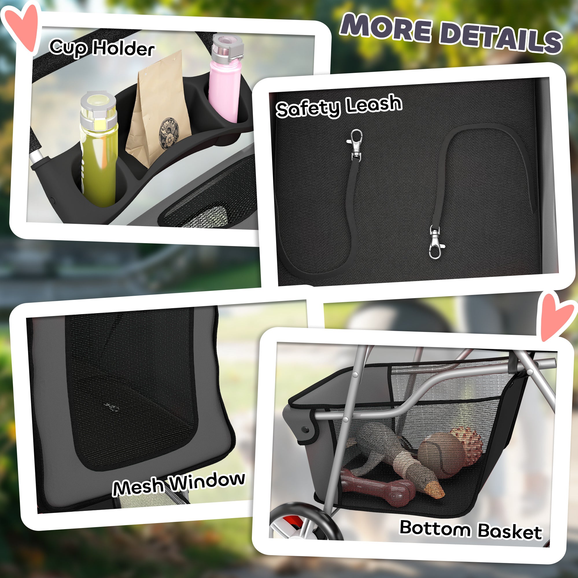 PawHut Dog Pram, Pet Stroller with Reflective Strips, Foldable Cat Stroller with 360° Swivel Wheels, Dark Grey