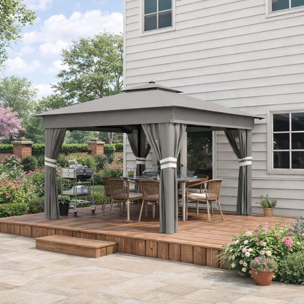 Outsunny 3 x 3(m) Pop Up Gazebo Party Tent with Solar-Powered LED Lights, Adjustable Event Shelter with Netting, Grey