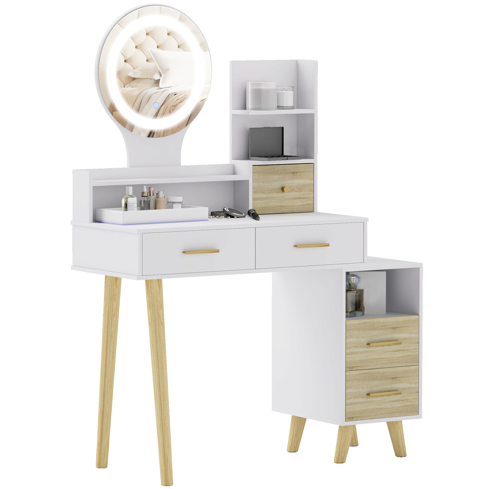 HOMCOM Elegant Dressing Table, with Storage - White - North Peak Garden Furniture