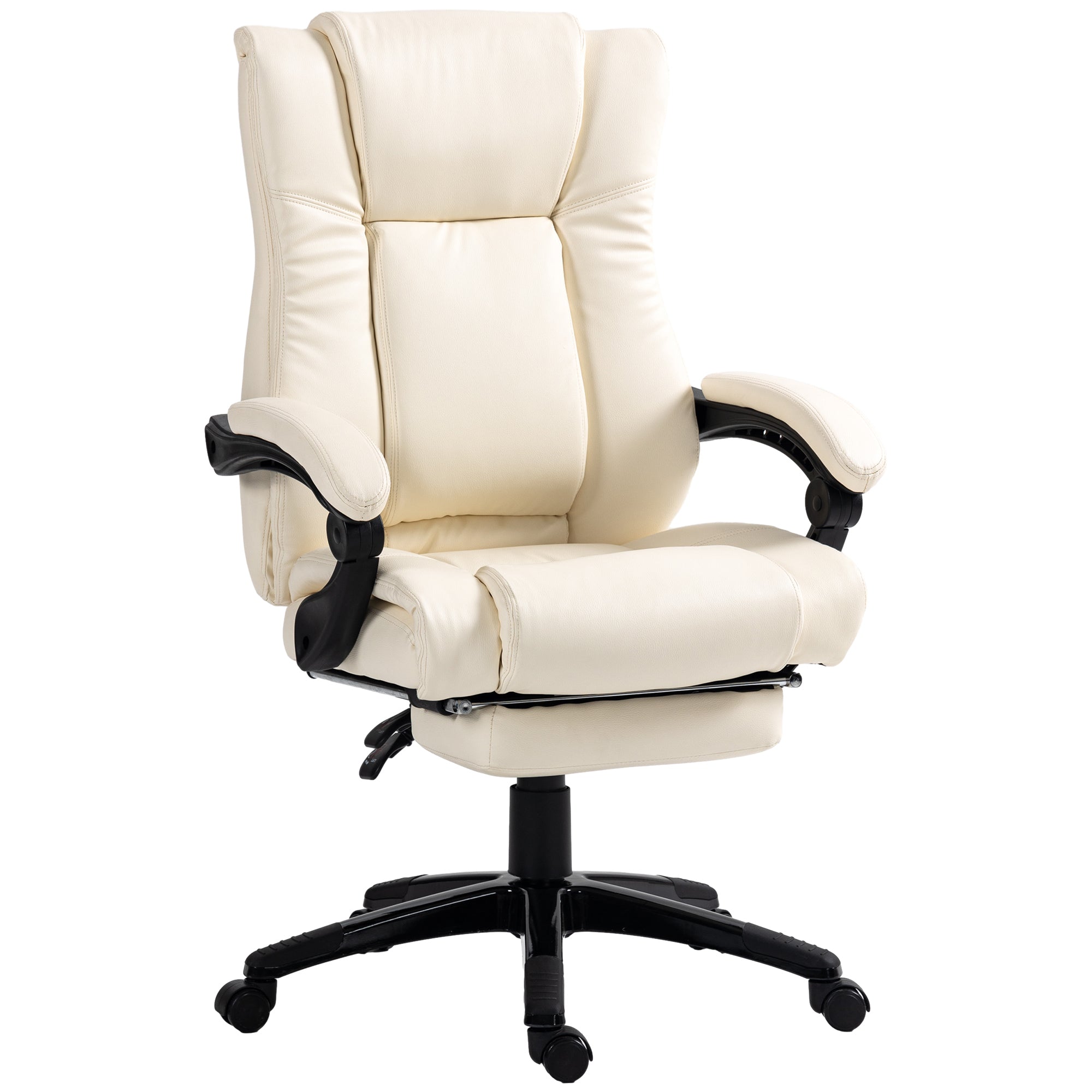 Vinsetto PU Leather Office Chair, Swivel Computer Chair with Footrest, Wheels, Adjustable Height, Cream White - North Peak Garden Furniture
