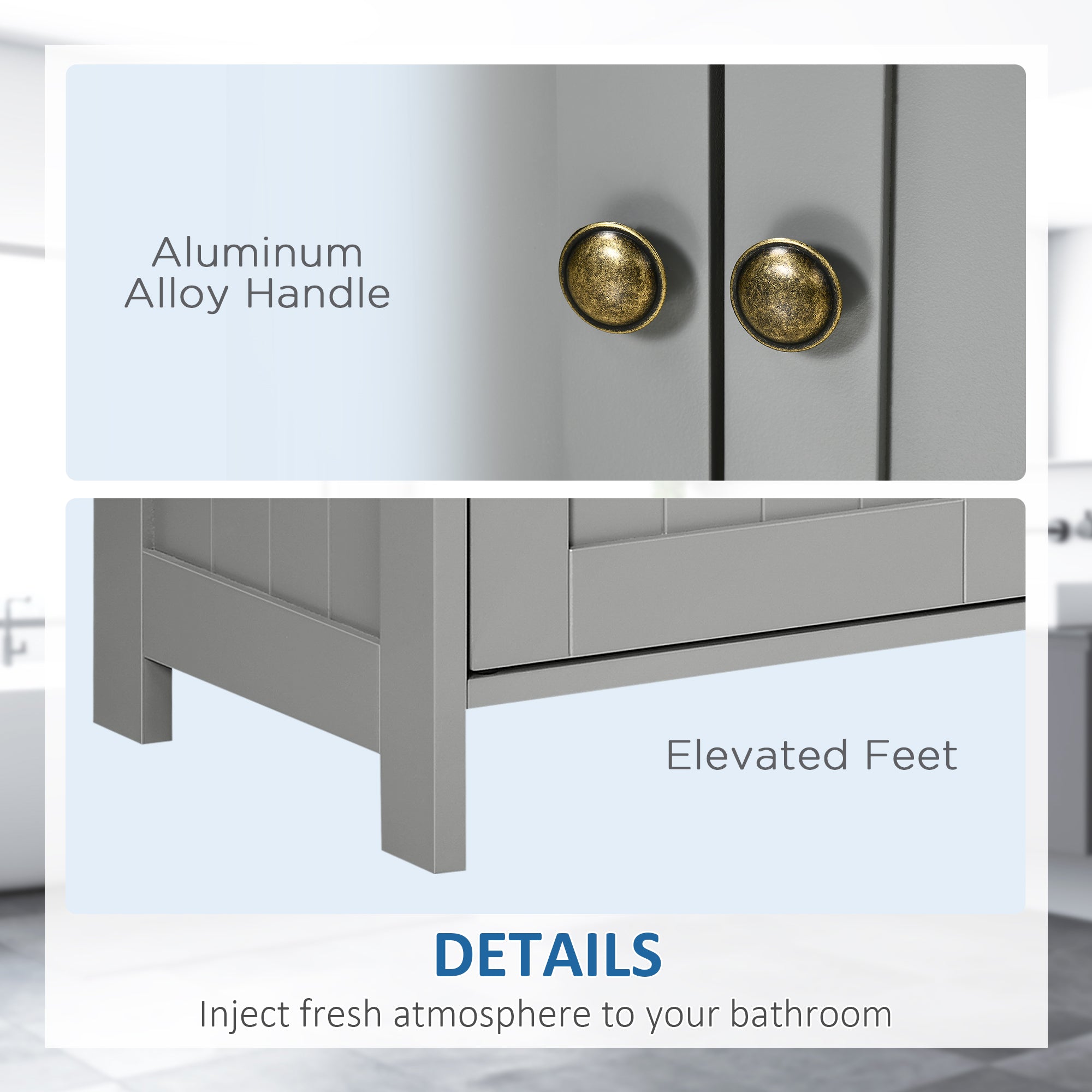 kleankin Pedestal Under Sink Cabinet with Double Doors, Modern Bathroom Vanity Storage Unit with Shelves, Light Grey - North Peak Garden Furniture