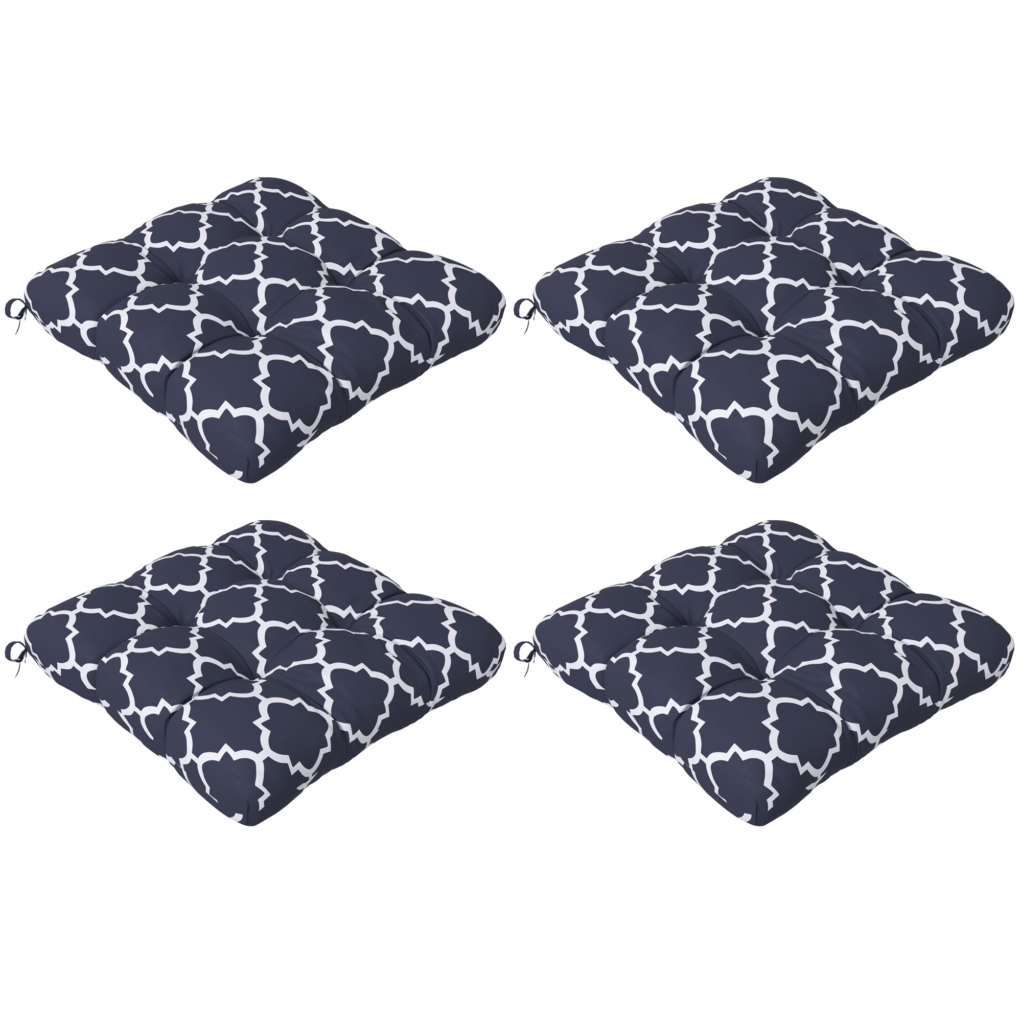 Outsunny 4-Piece Seat Cushion Pillows Replacement, Patio Chair Cushions Set with Ties for Indoor Outdoor, Blue - North Peak Garden Furniture