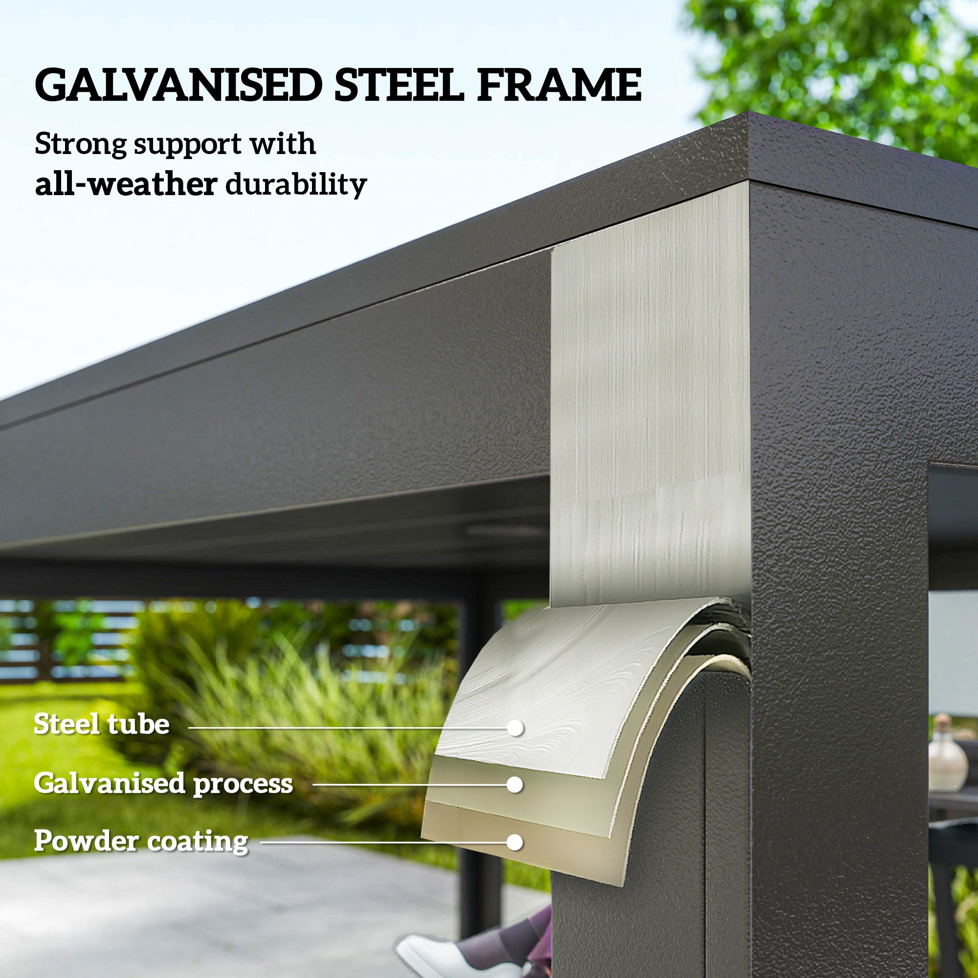 Outsunny Seven-Piece Minimal Metal Garden Dining Set, with Parasol Hole - Black - North Peak Garden Furniture