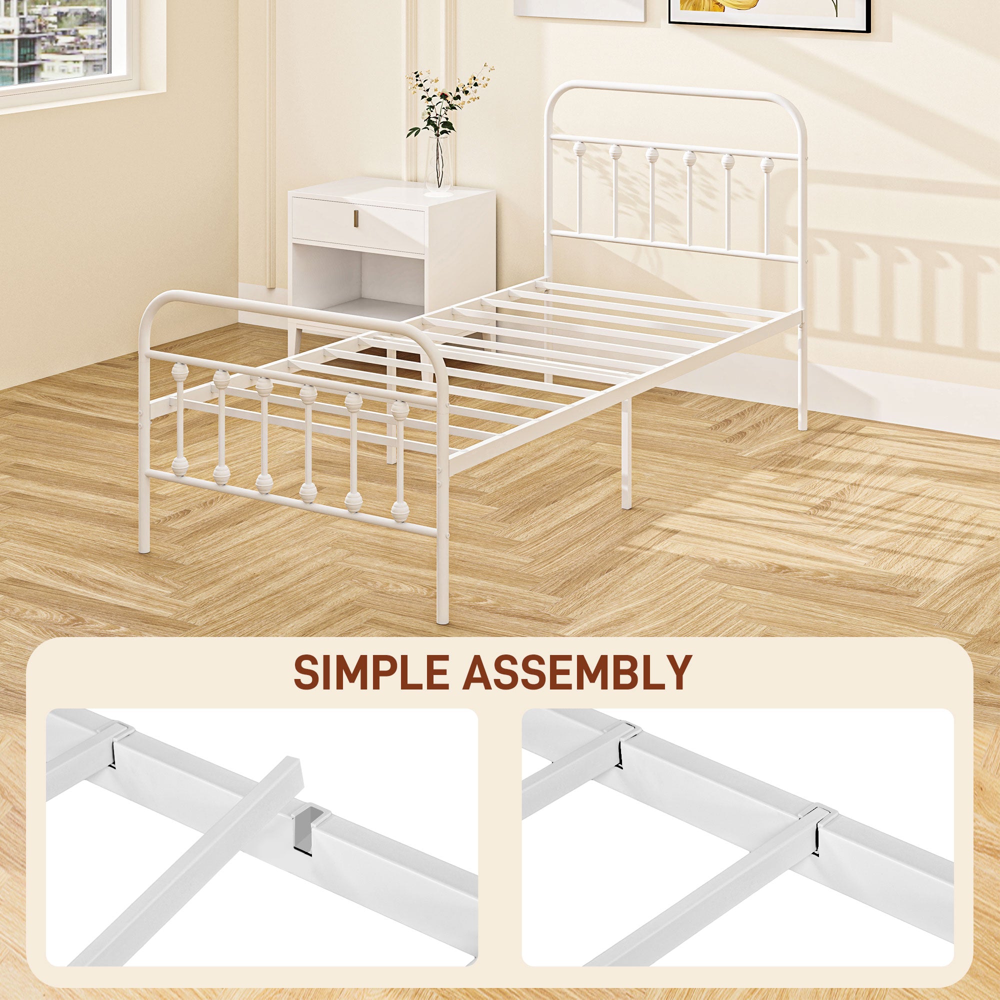 HOMCOM Single Minimalistic Metal Bed Frame - White - North Peak Garden Furniture
