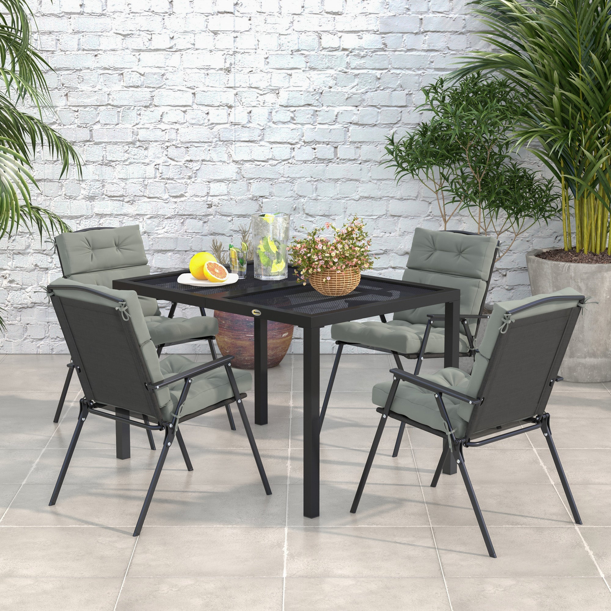 Outsunny Four-Seater Steel Garden Table, with Wired Top - Grey